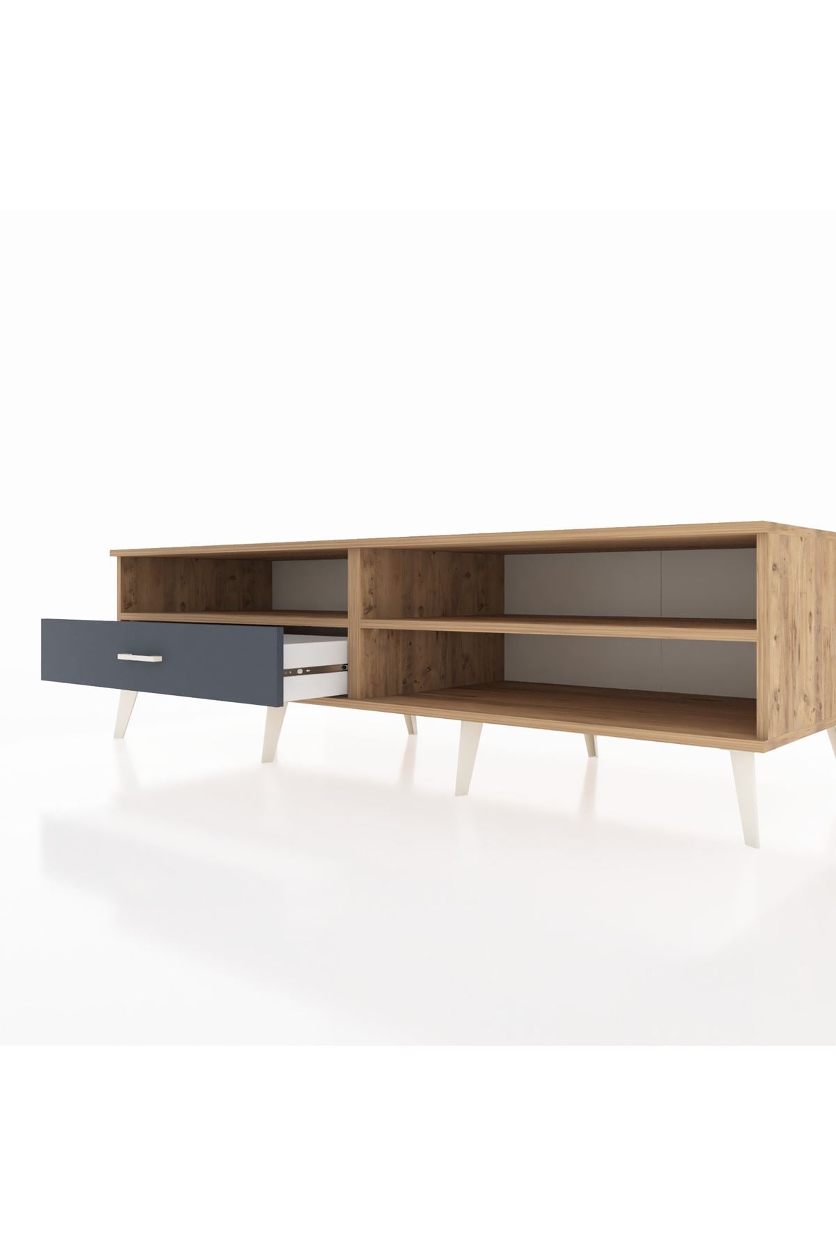 Kronos TV Ünitesi 2 Raflı Tek Çekmeceli  176x59x51 Çam-Çam/Antrasit