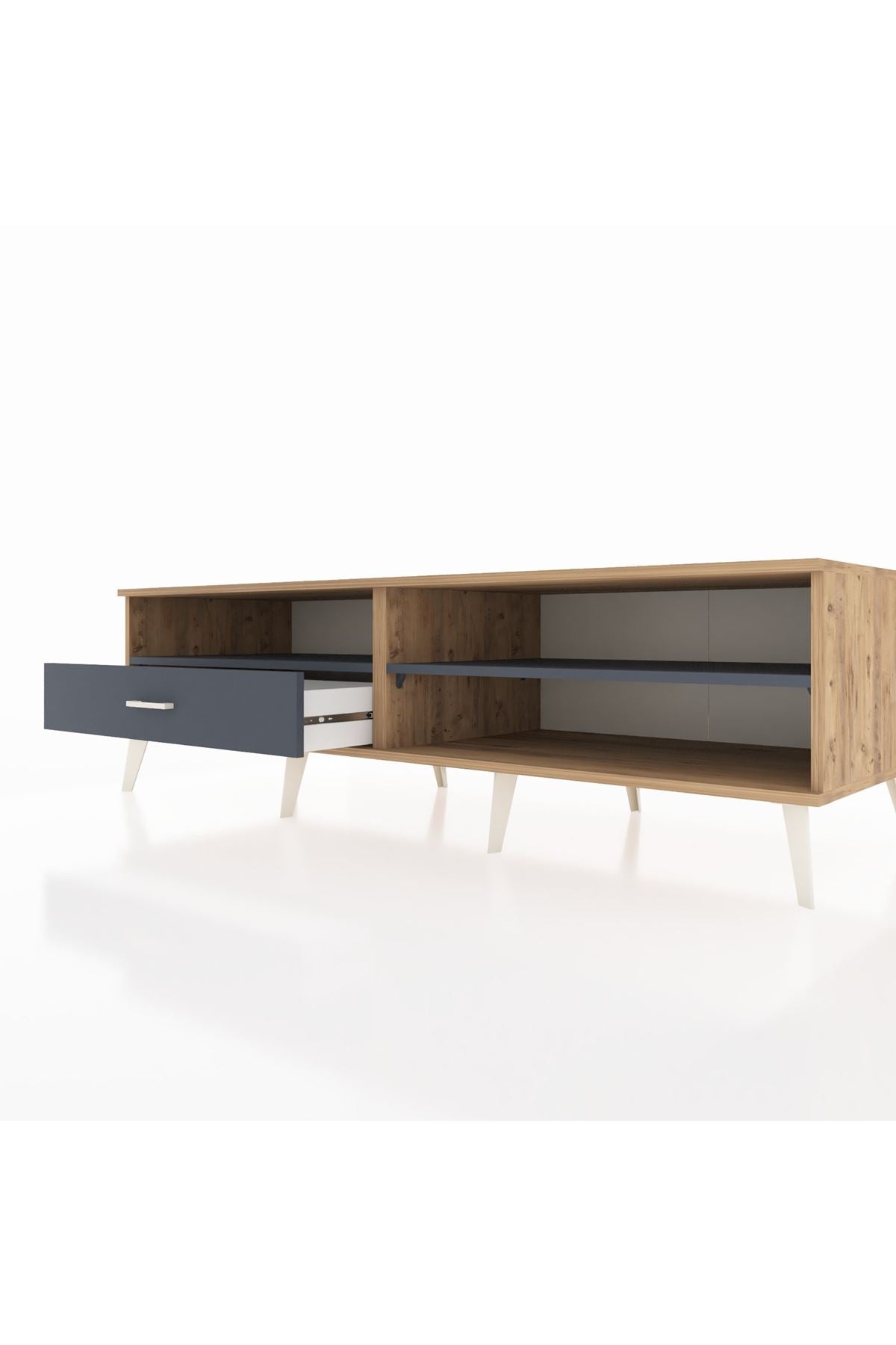 Kronos TV Ünitesi 2 Raflı Tek Çekmeceli  176x59x51 Çam-Antrasit/Antrasit