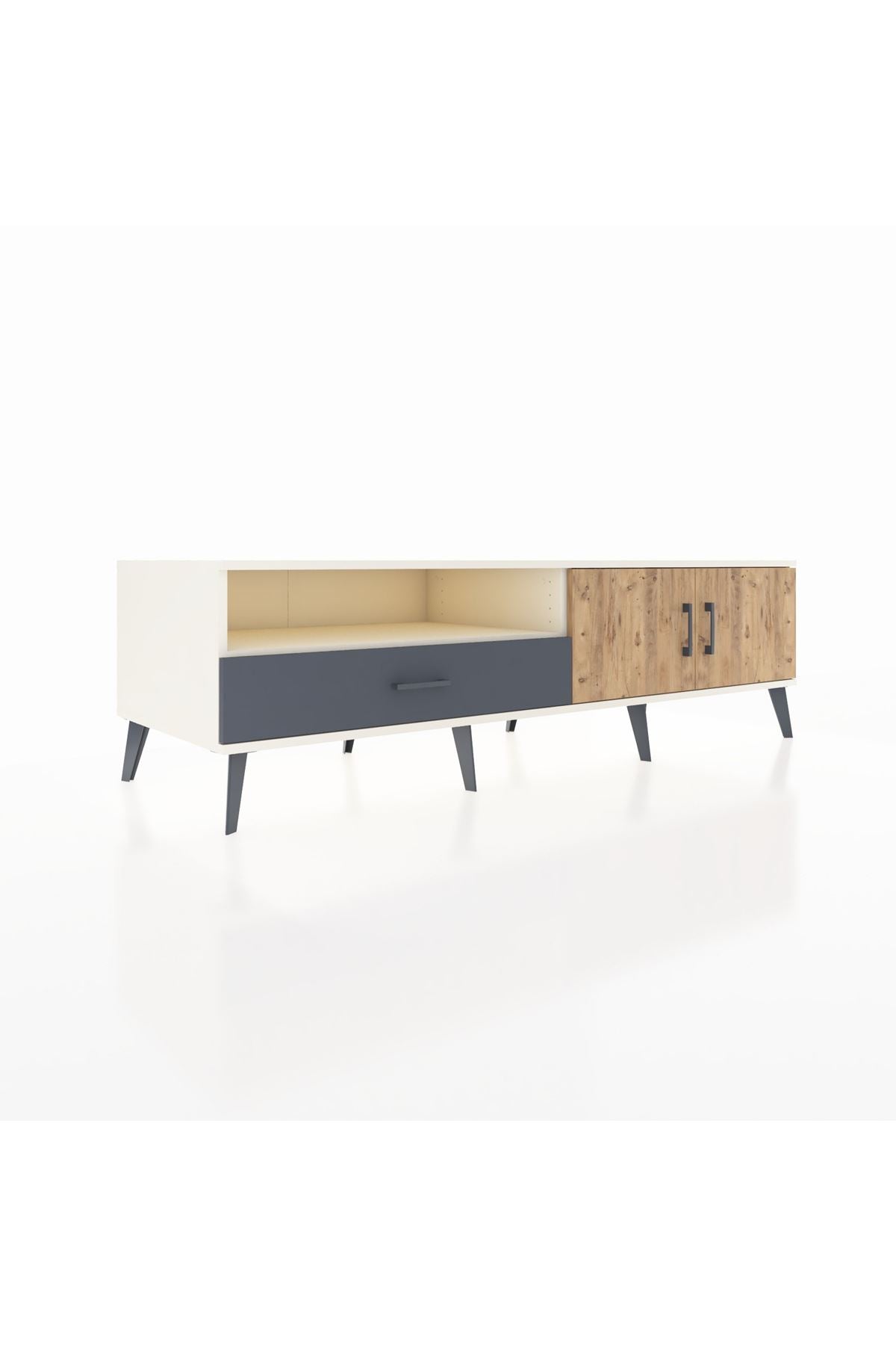 Kronos TV Ünitesi 2 Raflı Tek Çekmeceli 2 Kapaklı 176x59x51 Aytaşı-Çam/Antrasit