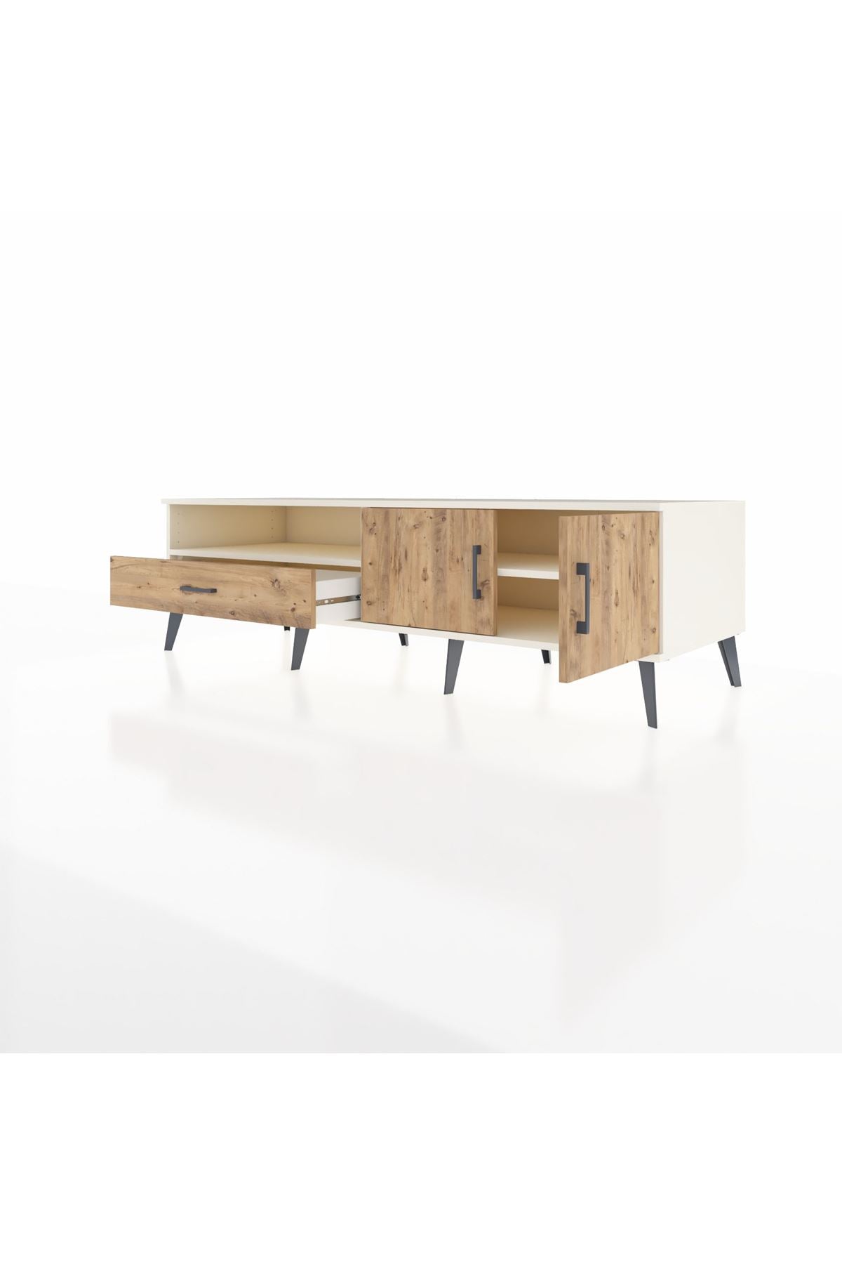 Kronos TV Ünitesi 2 Raflı Tek Çekmeceli 2 Kapaklı 176x59x51 Aytaşı-Çam/Çam