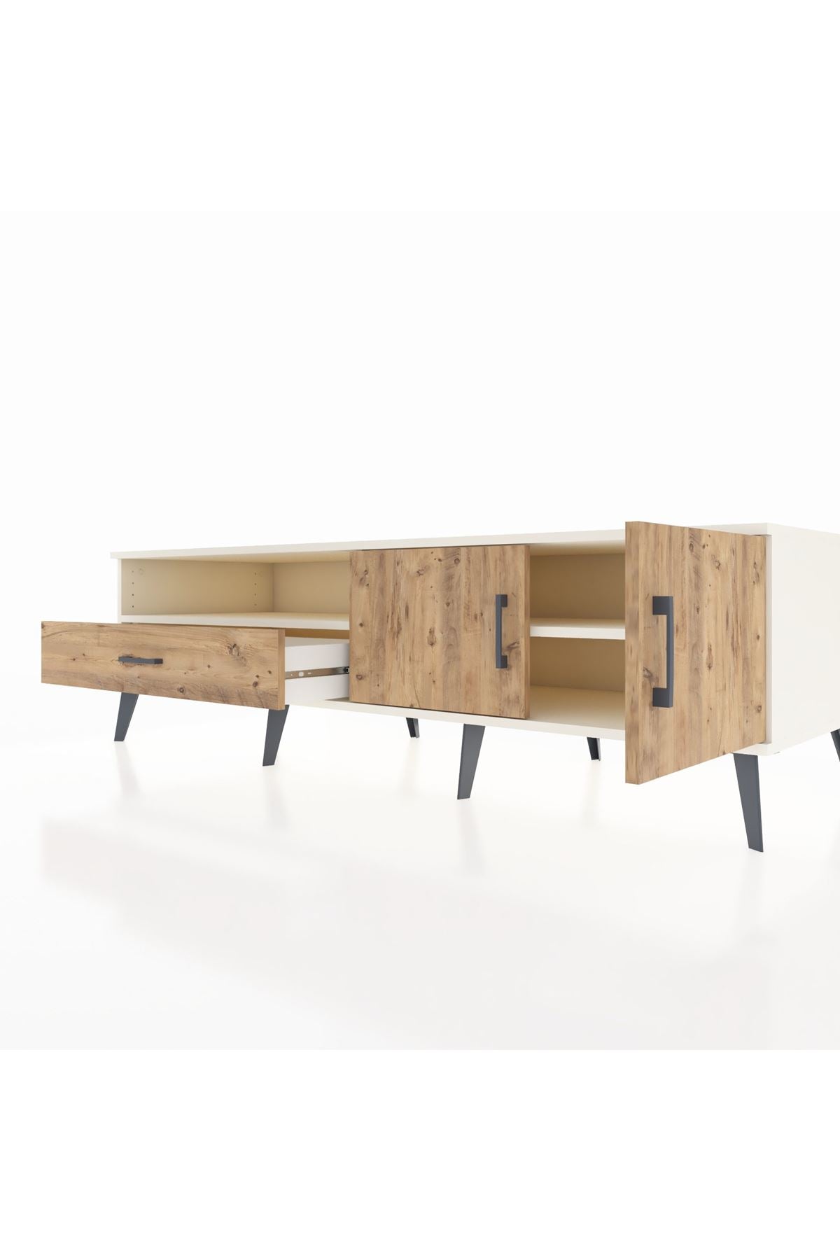 Kronos TV Ünitesi 2 Raflı Tek Çekmeceli 2 Kapaklı 176x59x51 Aytaşı-Çam/Çam