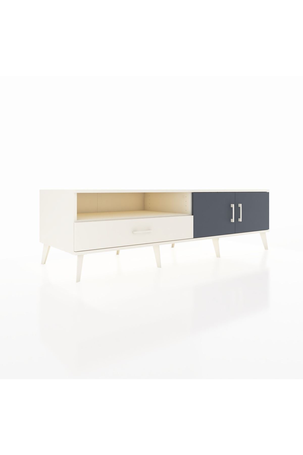 Kronos TV Ünitesi 2 Raflı Tek Çekmeceli 2 Kapaklı 176x59x51 Aytaşı-Antrasit/Aytaşı