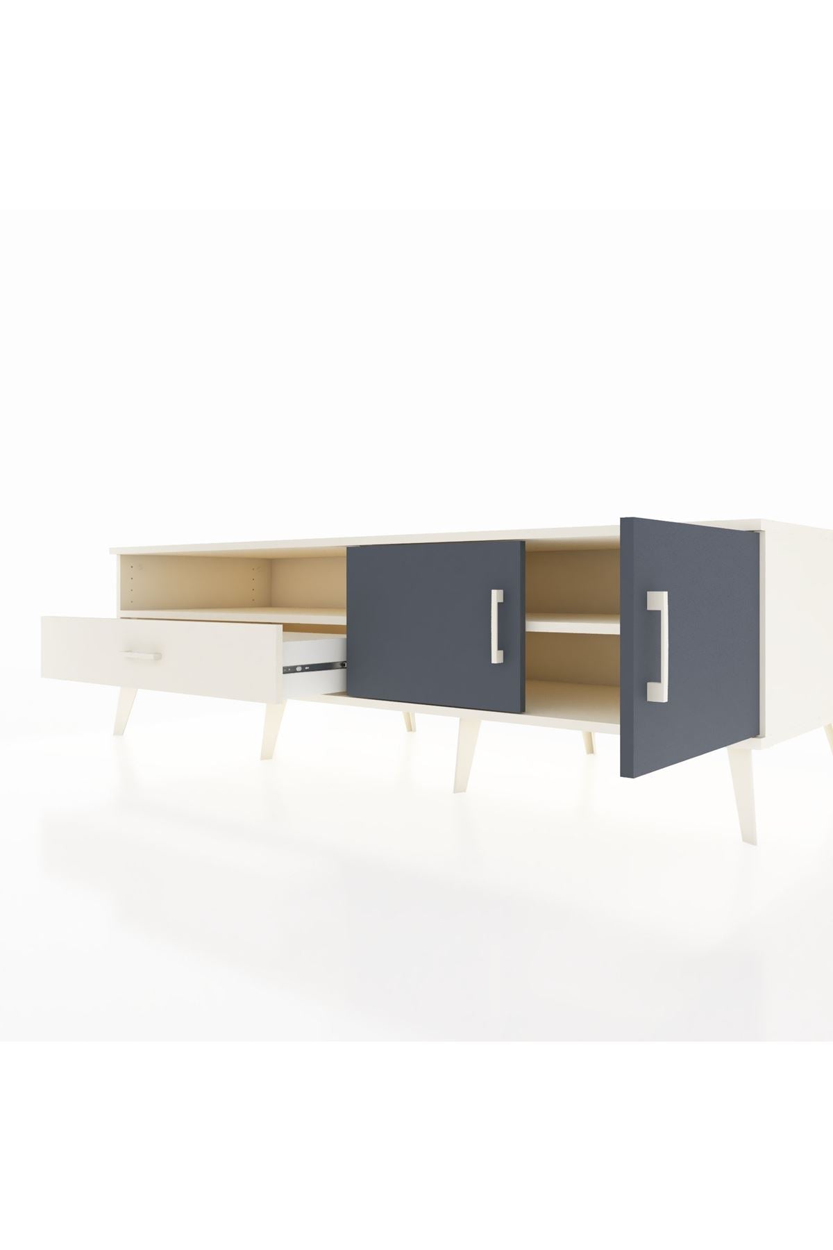 Kronos TV Ünitesi 2 Raflı Tek Çekmeceli 2 Kapaklı 176x59x51 Aytaşı-Antrasit/Aytaşı