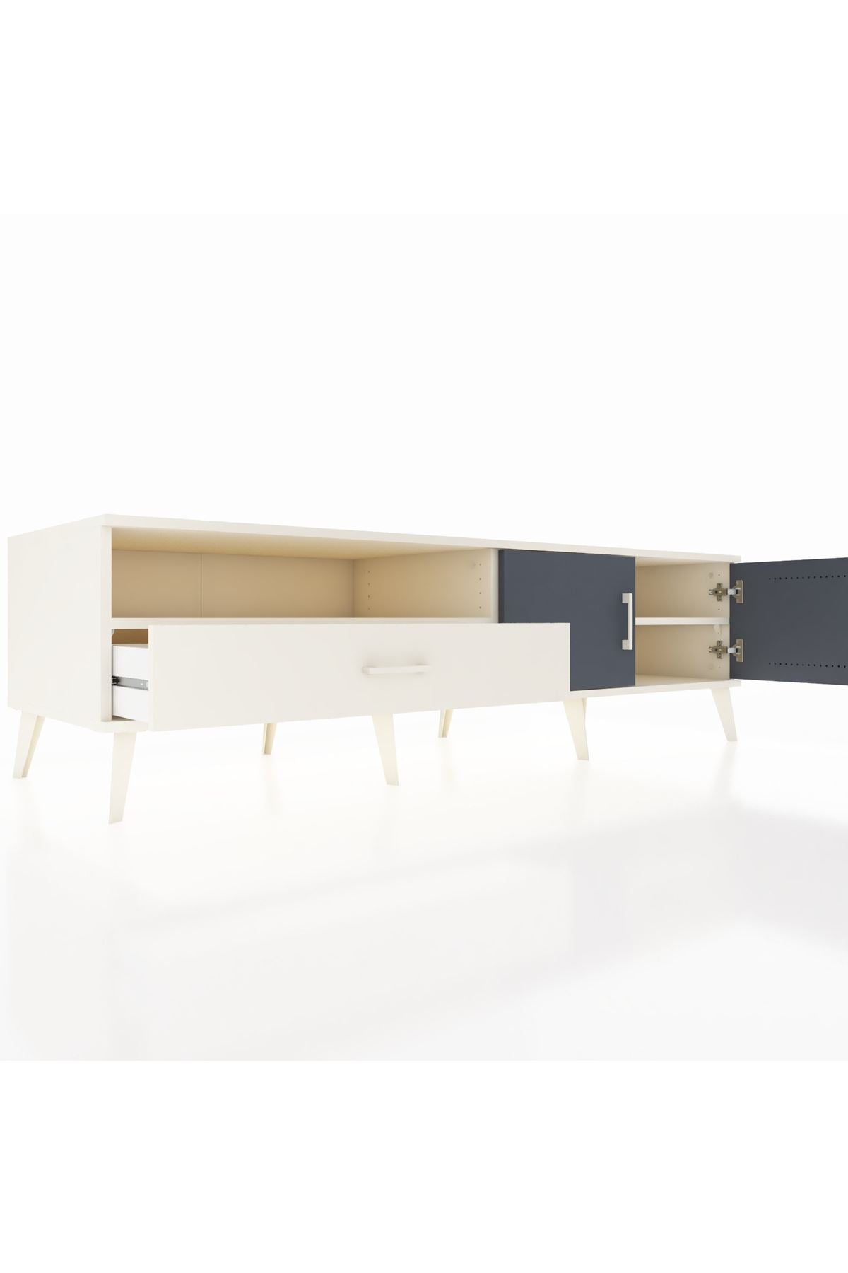 Kronos TV Ünitesi 2 Raflı Tek Çekmeceli 2 Kapaklı 176x59x51 Aytaşı-Antrasit/Aytaşı