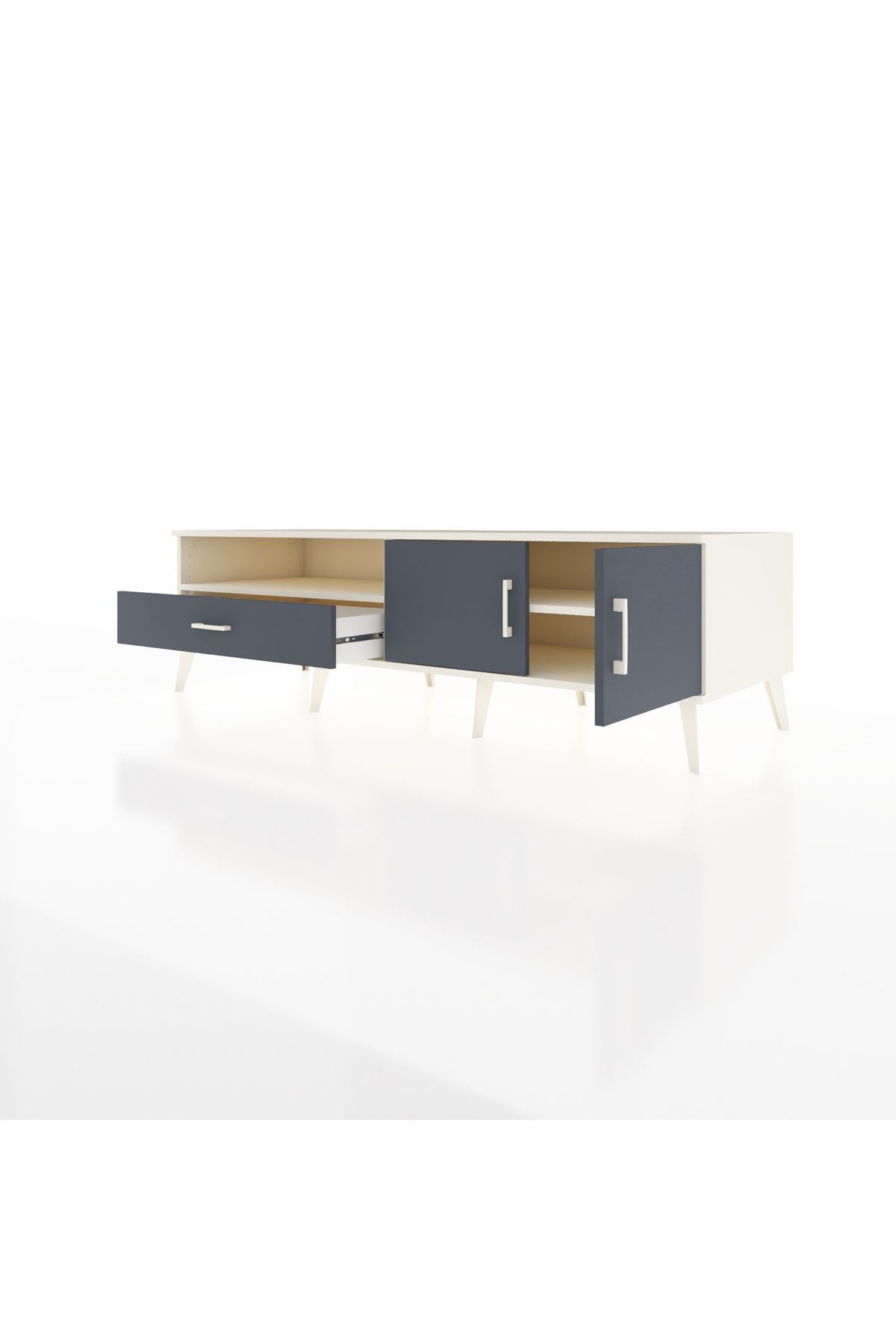 Kronos TV Ünitesi 2 Raflı Tek Çekmeceli 2 Kapaklı 176x59x51 Aytaşı-Antrasit/Antrasit