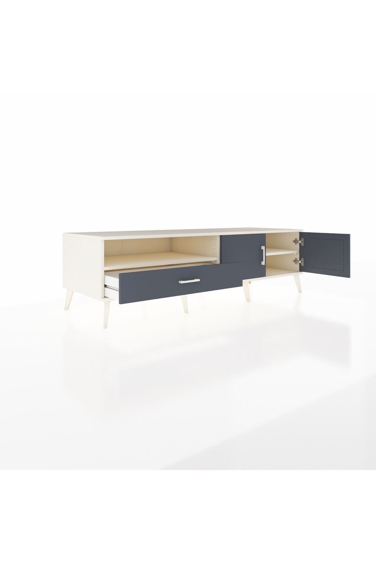 Kronos TV Ünitesi 2 Raflı Tek Çekmeceli 2 Kapaklı 176x59x51 Aytaşı-Antrasit/Antrasit