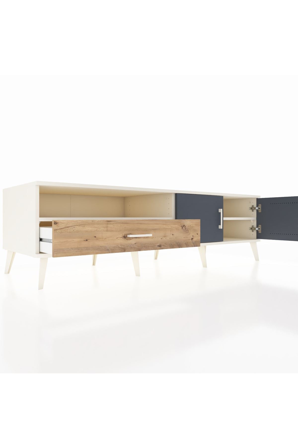 Kronos TV Ünitesi 2 Raflı Tek Çekmeceli 2 Kapaklı 176x59x51 Aytaşı-Antrasit/Çam