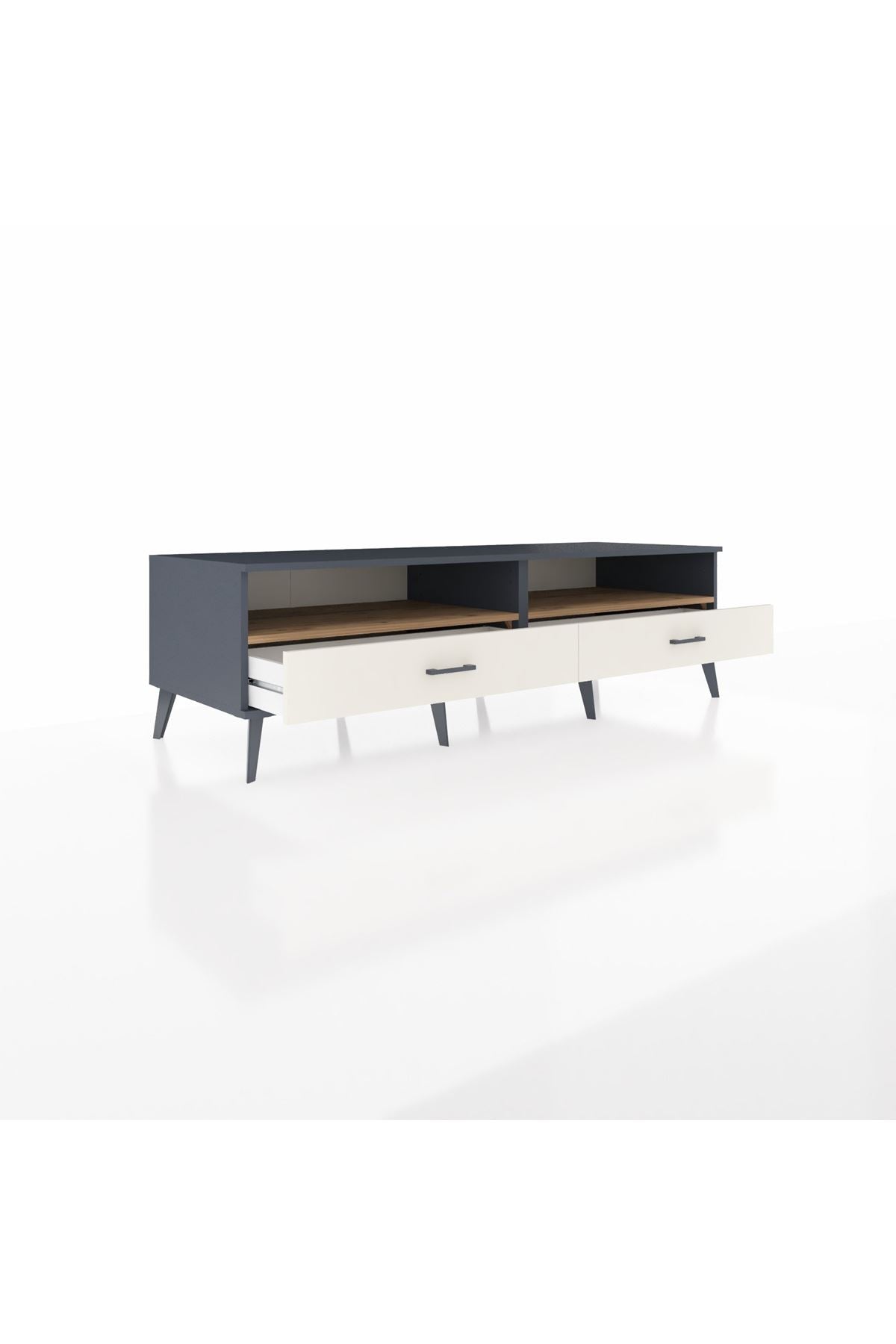 Kronos TV Ünitesi 2 Raflı 2 Çekmeceli  176x59x51 Antrasit-Çam/Aytaşı