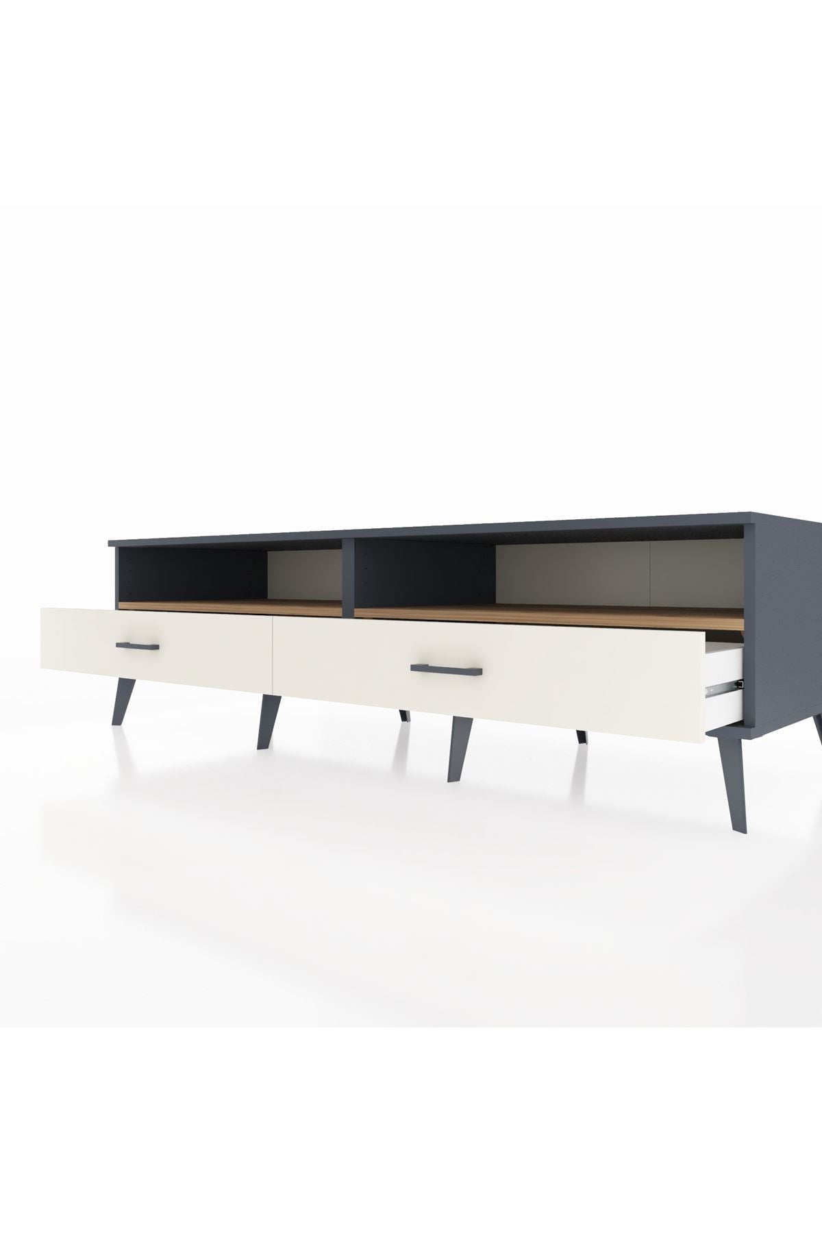 Kronos TV Ünitesi 2 Raflı 2 Çekmeceli  176x59x51 Antrasit-Çam/Aytaşı