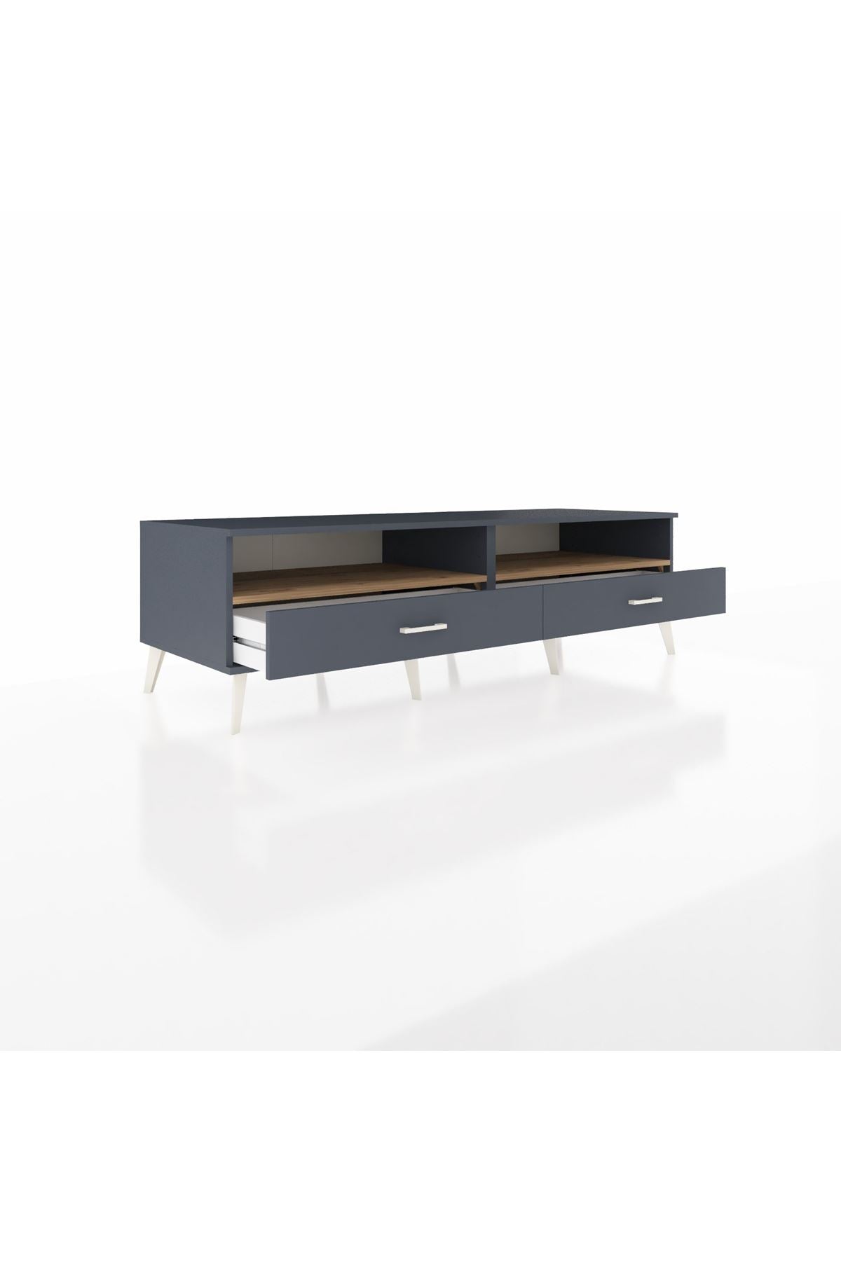 Kronos TV Ünitesi 2 Raflı 2 Çekmeceli  176x59x51 Antrasit-Çam/Antrasit