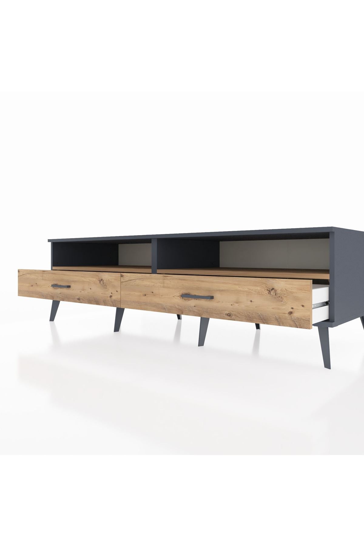 Kronos TV Ünitesi 2 Raflı 2 Çekmeceli  176x59x51 Antrasit-Çam/Çam