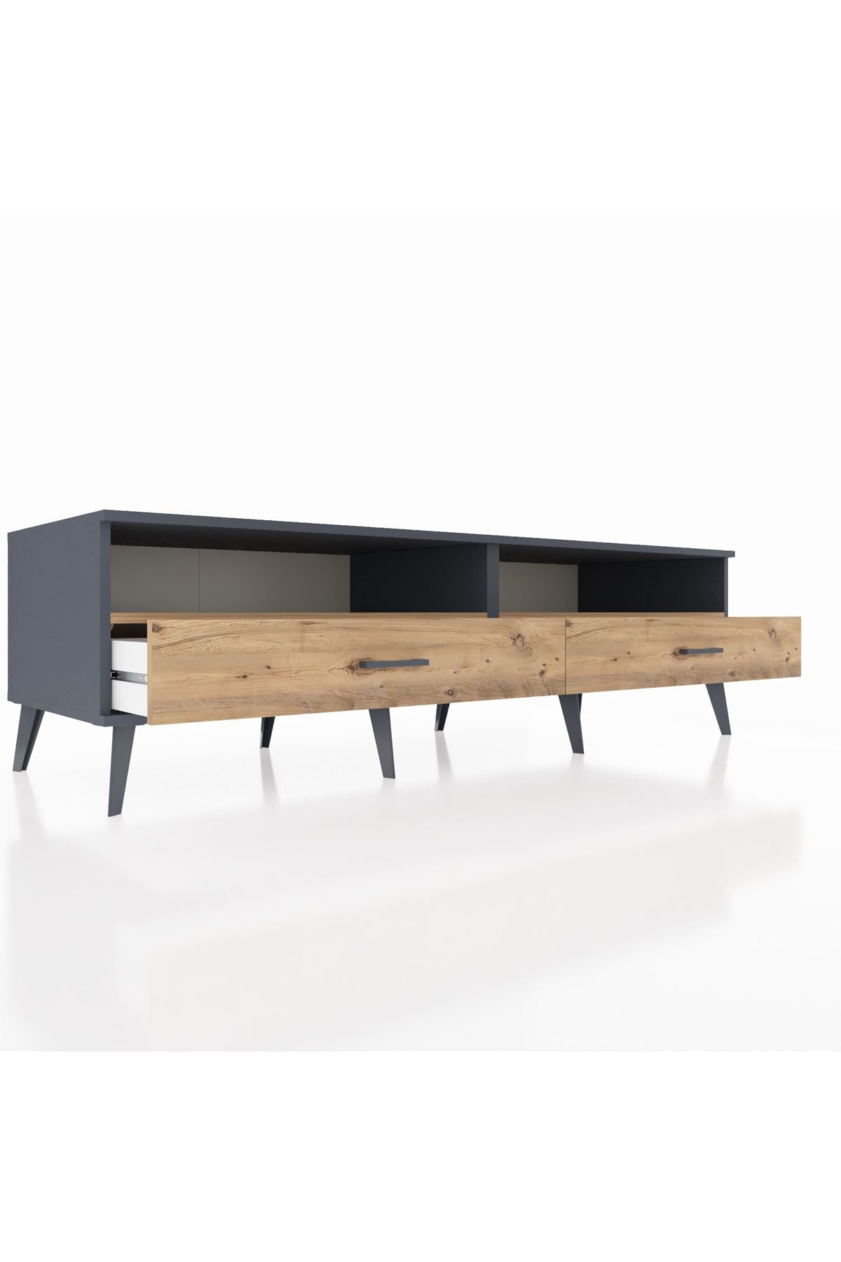 Kronos TV Ünitesi 2 Raflı 2 Çekmeceli  176x59x51 Antrasit-Çam/Çam