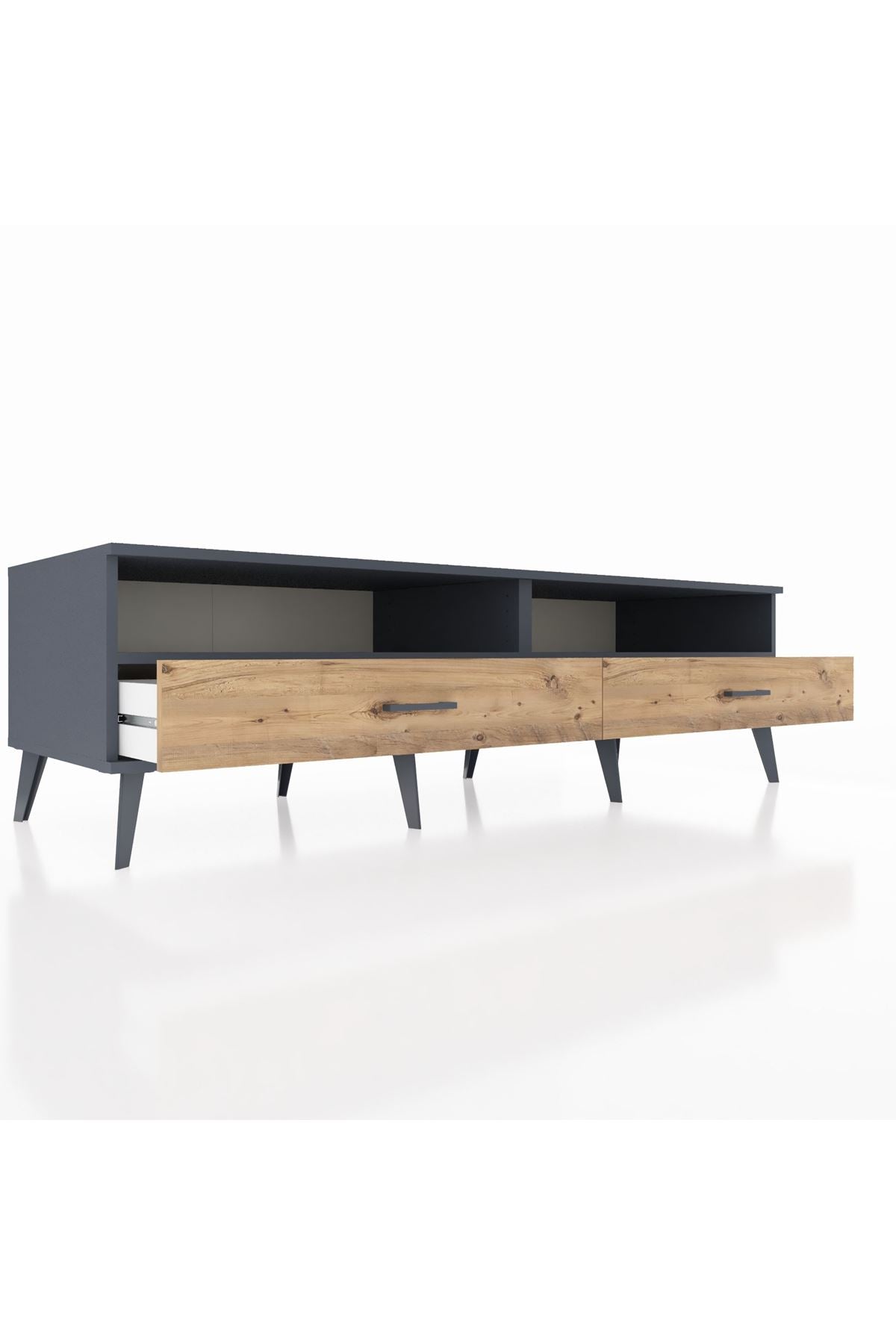 Kronos TV Ünitesi 2 Raflı 2 Çekmeceli  176x59x51 Antrasit-Antrasit/Çam