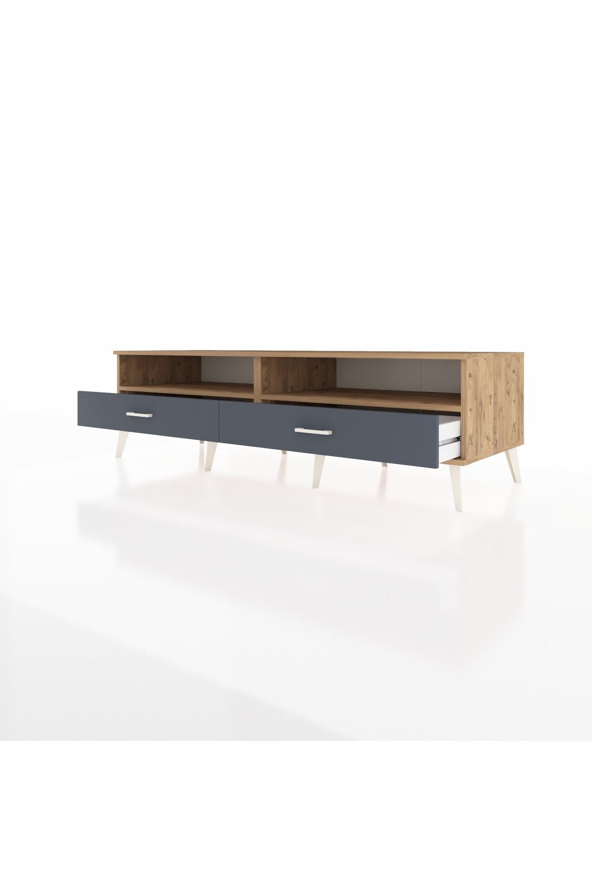 Kronos TV Ünitesi 2 Raflı 2 Çekmeceli  176x59x51 Çam-Çam/Antrasit