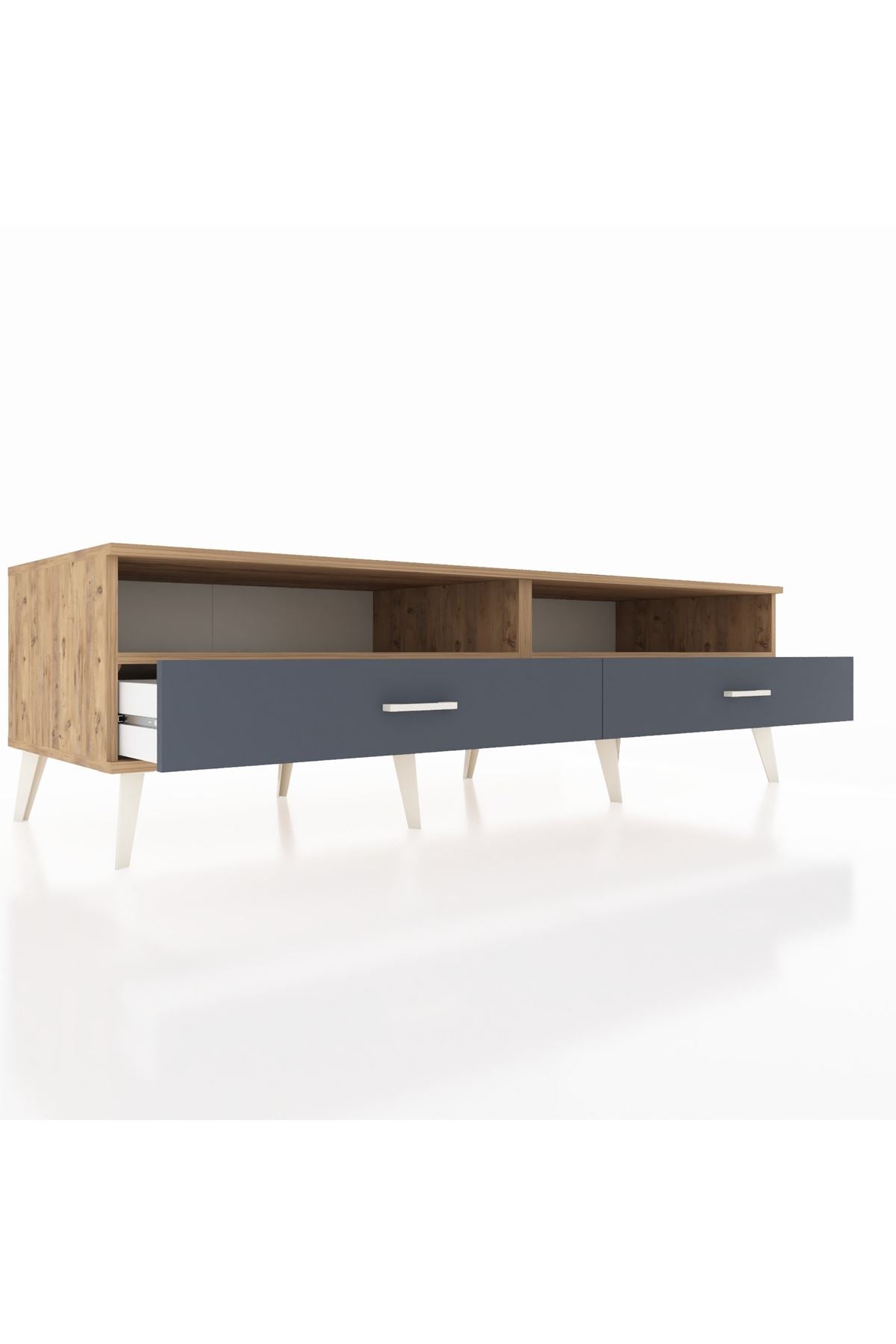 Kronos TV Ünitesi 2 Raflı 2 Çekmeceli  176x59x51 Çam-Çam/Antrasit