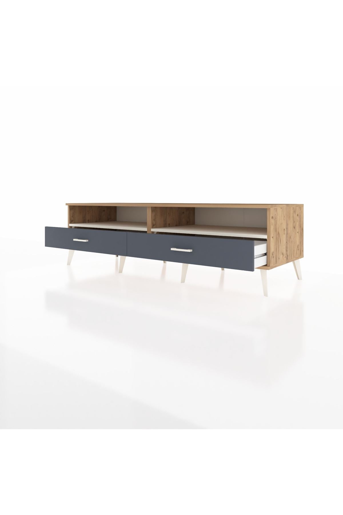 Kronos TV Ünitesi 2 Raflı 2 Çekmeceli  176x59x51 Çam-Aytaşı/Antrasit