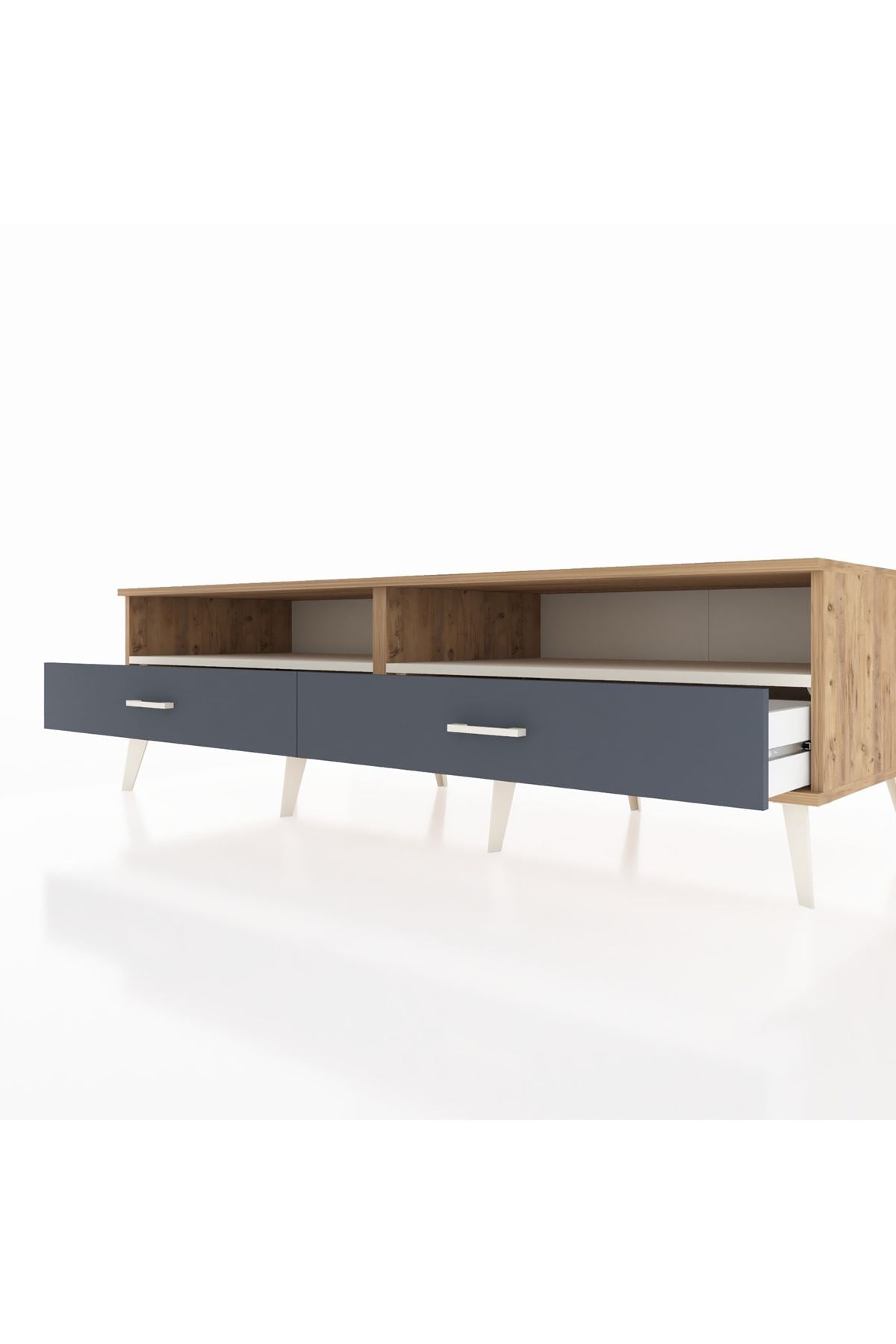 Kronos TV Ünitesi 2 Raflı 2 Çekmeceli  176x59x51 Çam-Aytaşı/Antrasit