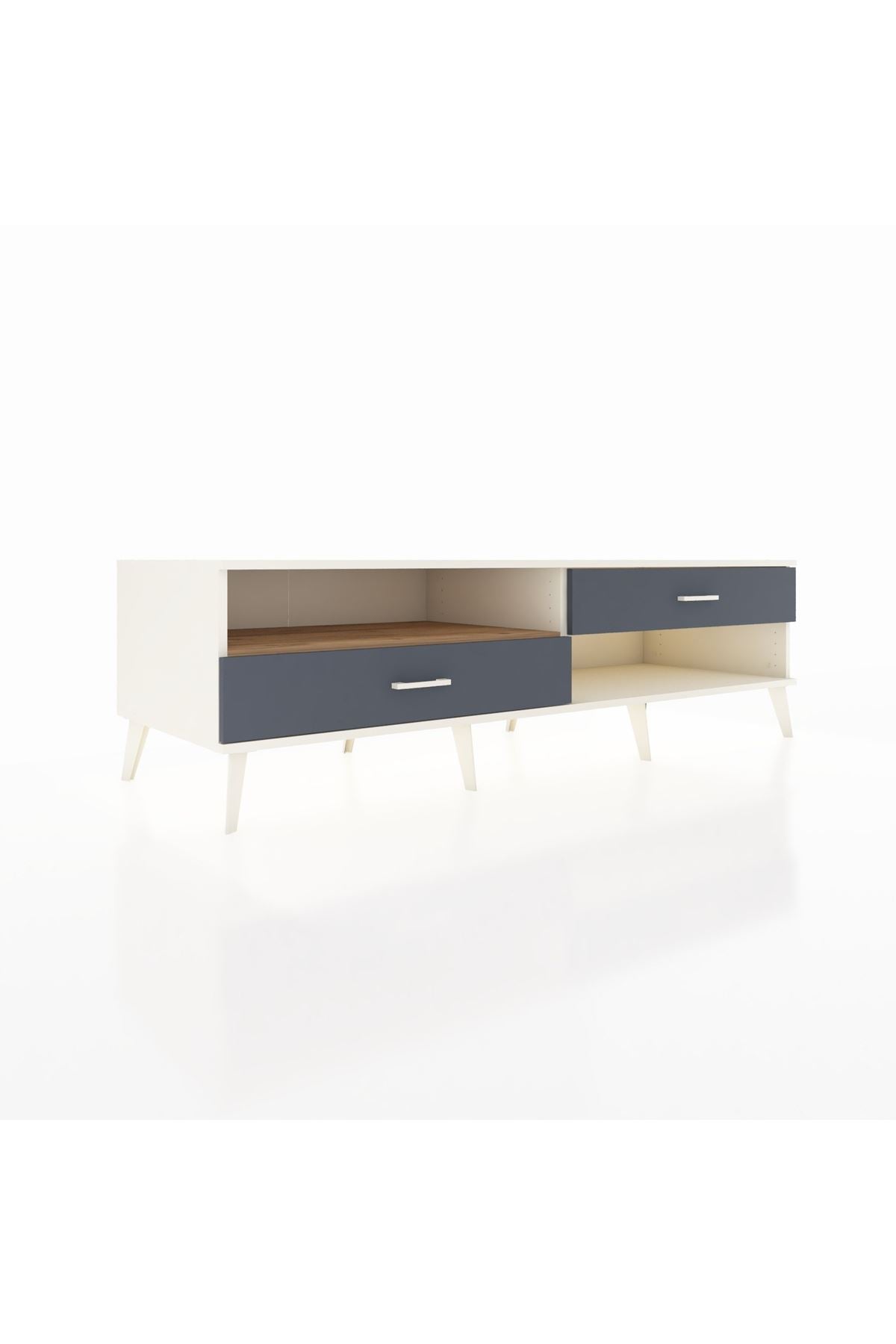 Kronos TV Ünitesi Tek Raflı 2 Çekmeceli  176x59x51 Aytaşı-Çam/Antrasit