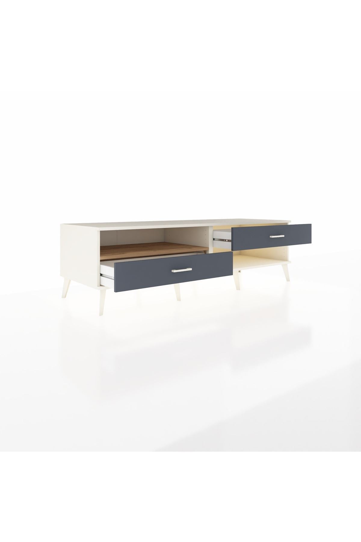 Kronos TV Ünitesi Tek Raflı 2 Çekmeceli  176x59x51 Aytaşı-Çam/Antrasit