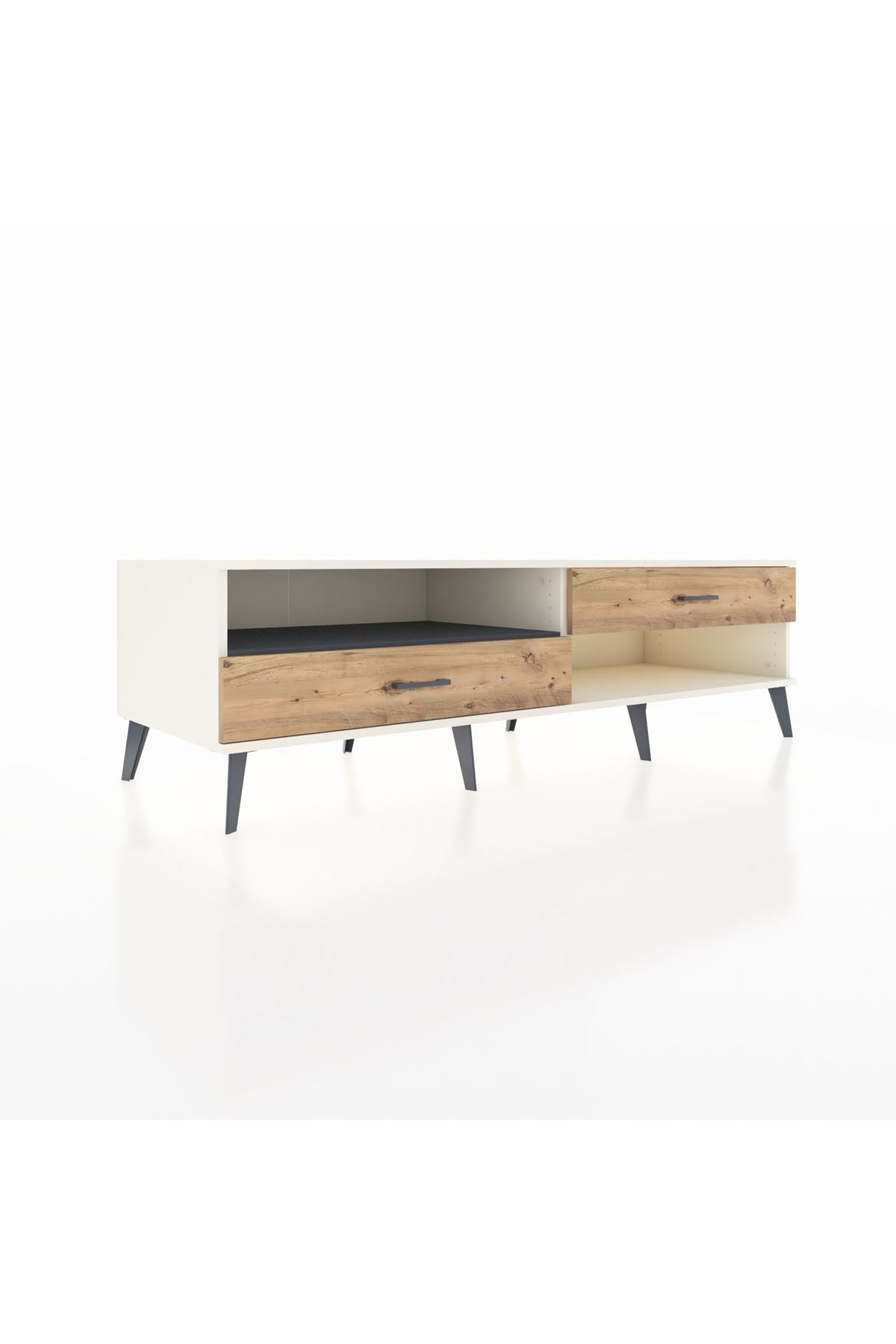 Kronos TV Ünitesi Tek Raflı 2 Çekmeceli  176x59x51 Aytaşı-Antrasit/Çam