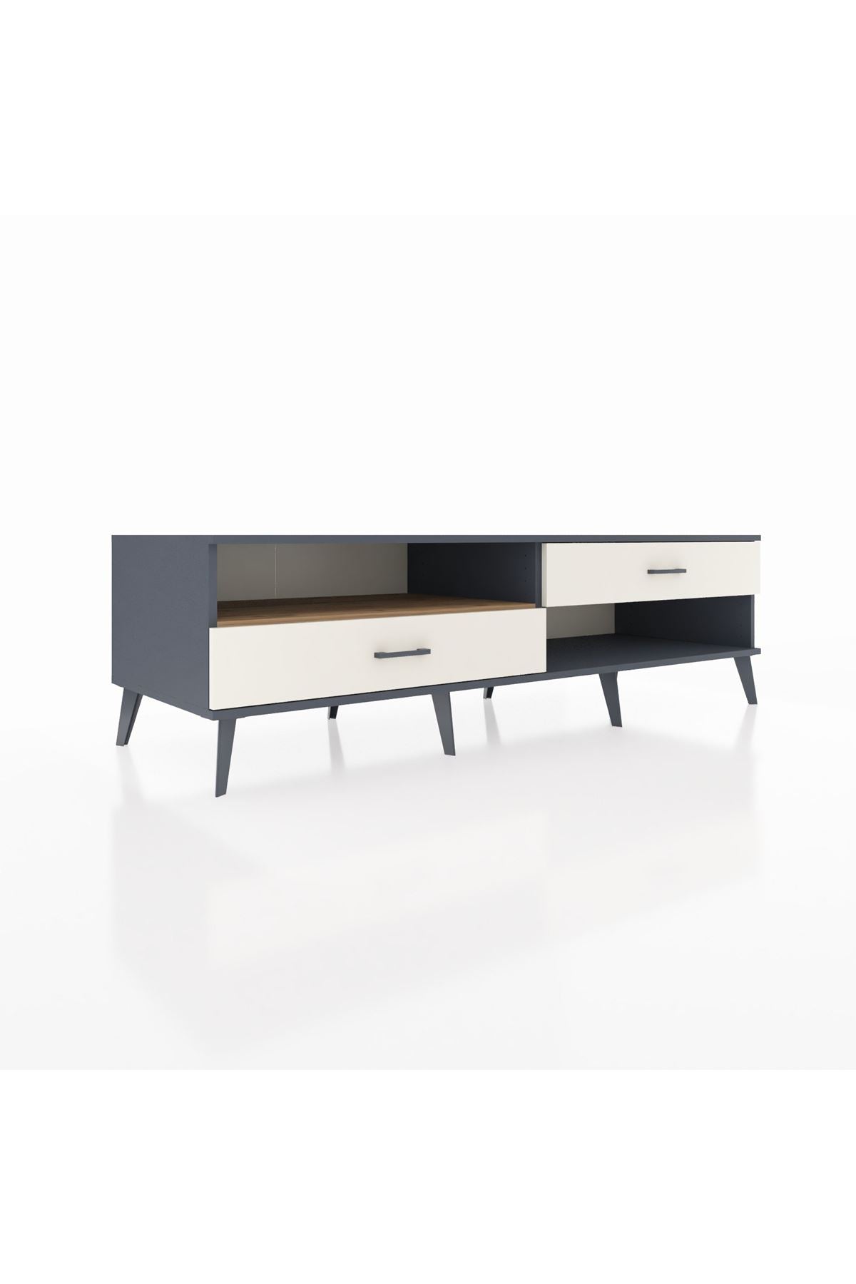 Kronos TV Ünitesi Tek Raflı 2 Çekmeceli  176x59x51 Antrasit-Çam/Aytaşı