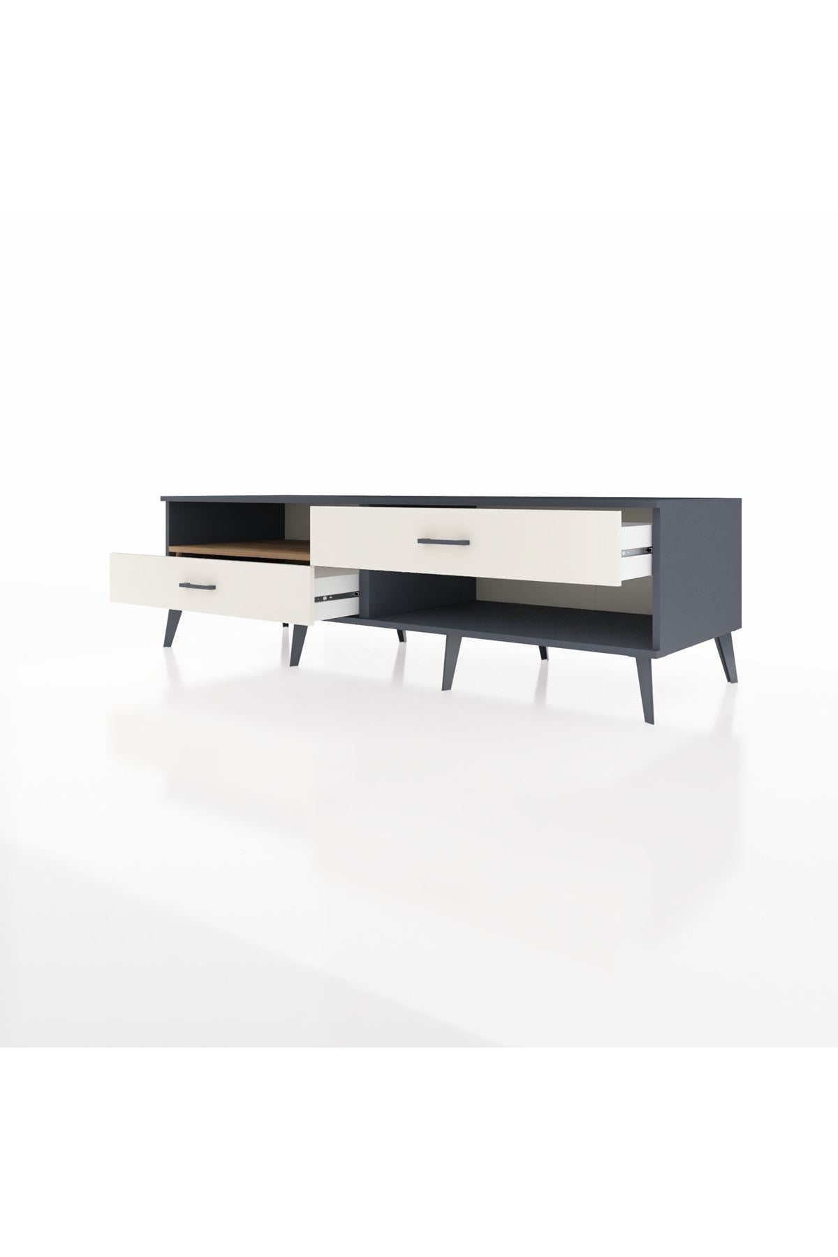 Kronos TV Ünitesi Tek Raflı 2 Çekmeceli  176x59x51 Antrasit-Çam/Aytaşı