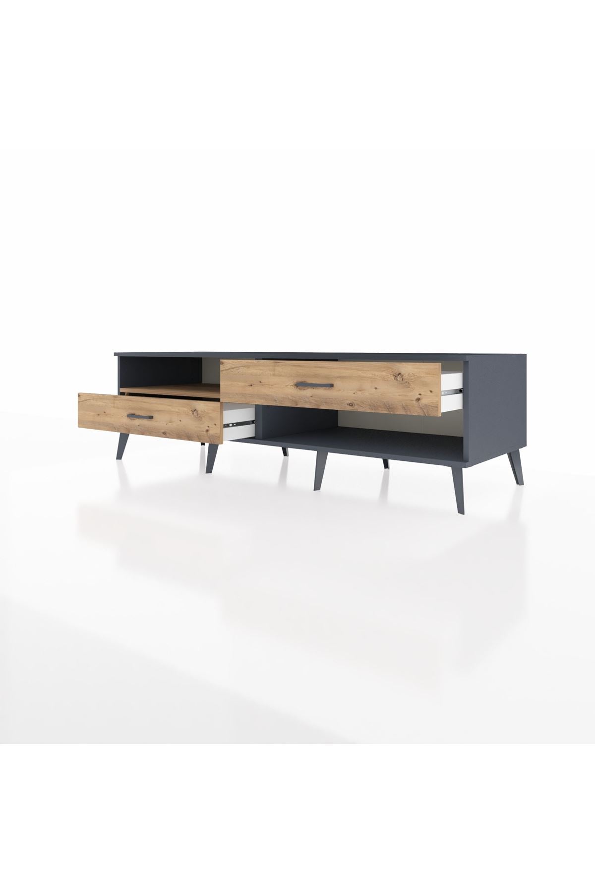 Kronos TV Ünitesi Tek Raflı 2 Çekmeceli  176x59x51 Antrasit-Çam/Çam