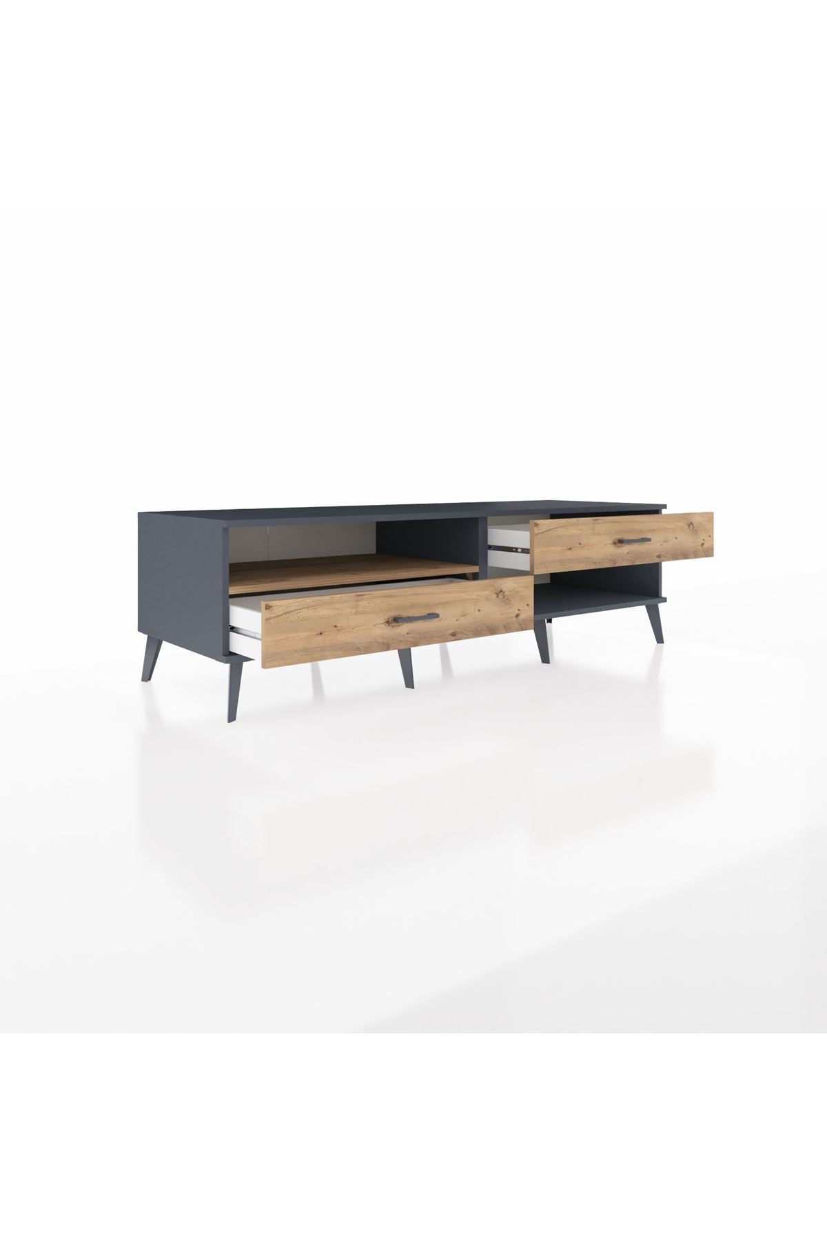 Kronos TV Ünitesi Tek Raflı 2 Çekmeceli  176x59x51 Antrasit-Çam/Çam