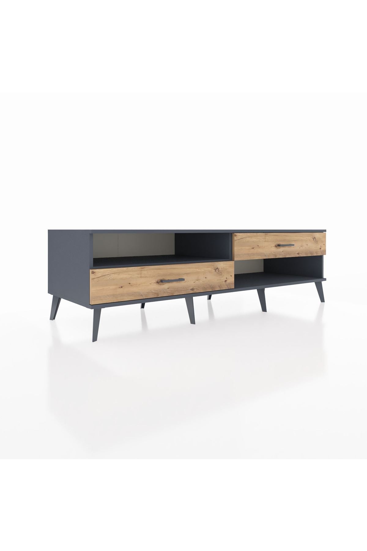 Kronos TV Ünitesi Tek Raflı 2 Çekmeceli  176x59x51 Antrasit-Antrasit/Çam