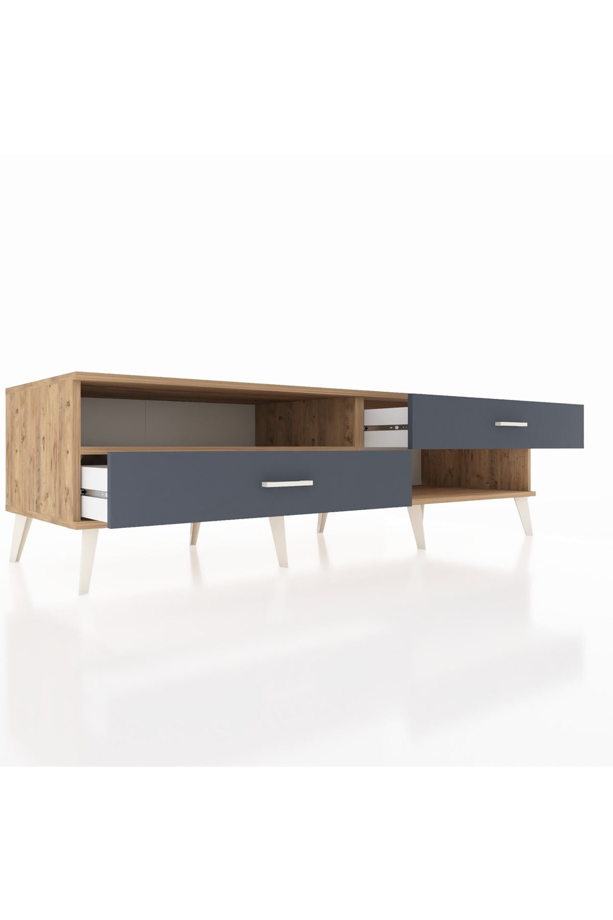 Kronos TV Ünitesi Tek Raflı 2 Çekmeceli  176x59x51 Çam-Çam/Antrasit