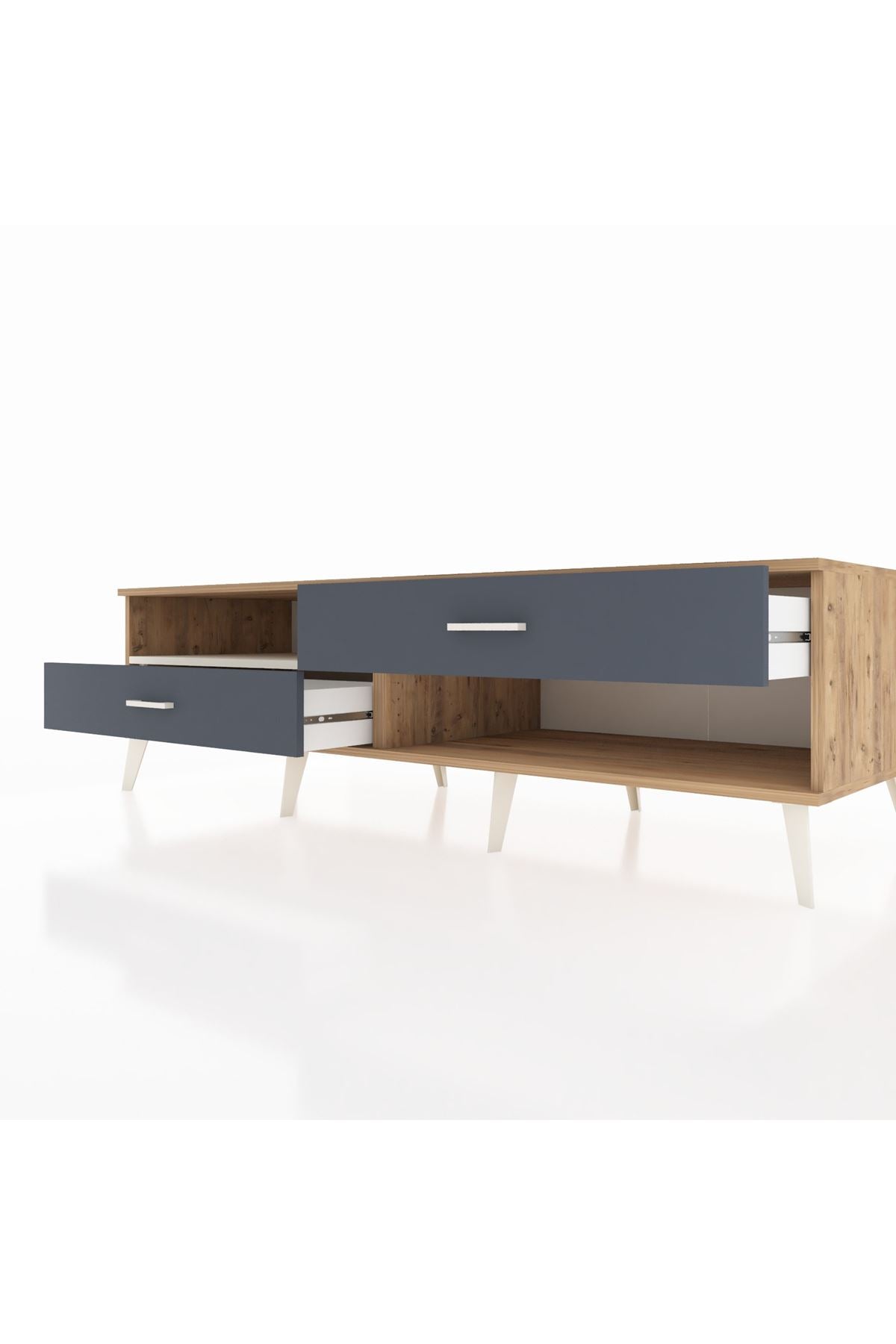 Kronos TV Ünitesi Tek Raflı 2 Çekmeceli  176x59x51 Çam-Aytaşı/Antrasit