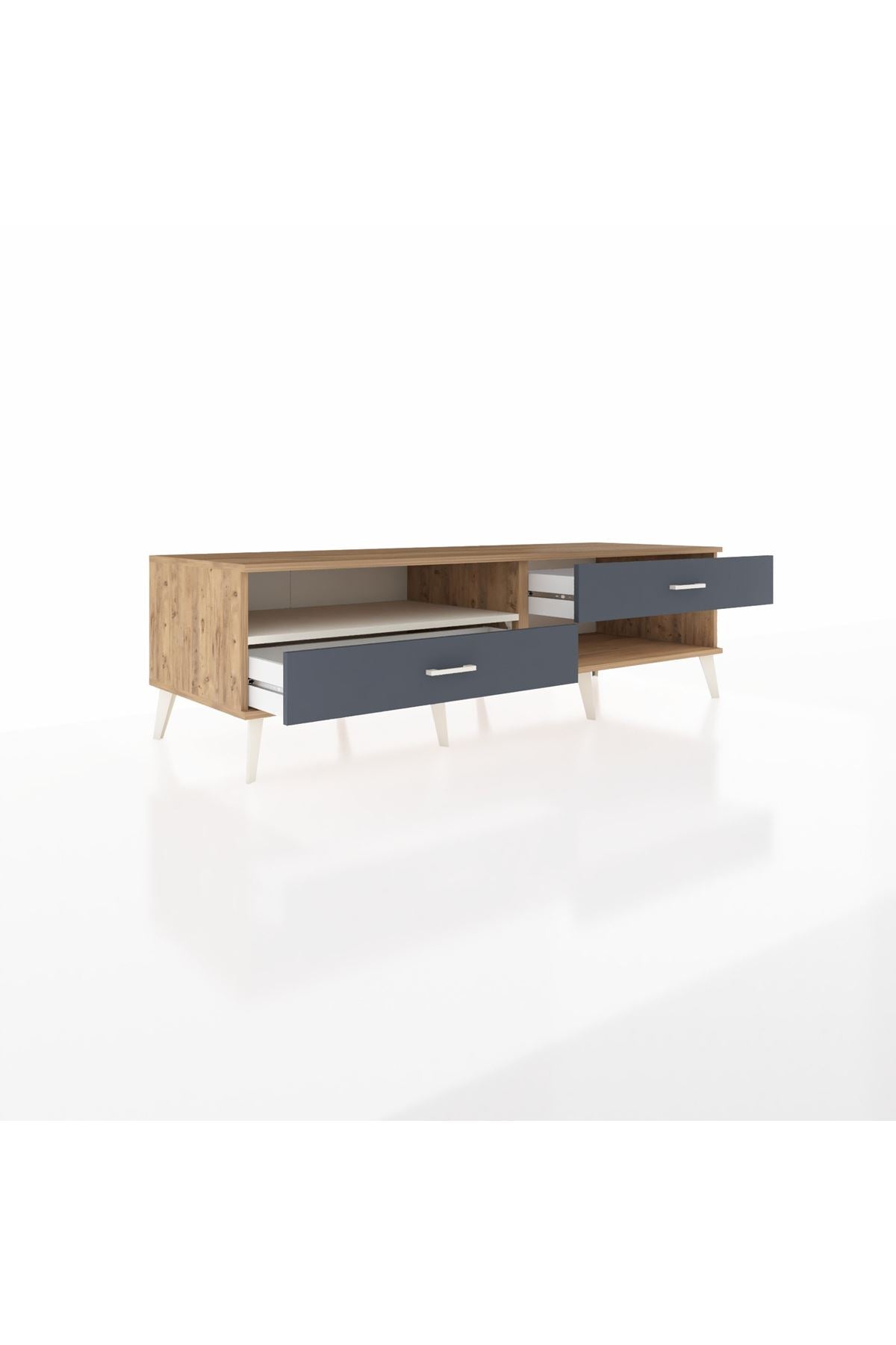 Kronos TV Ünitesi Tek Raflı 2 Çekmeceli  176x59x51 Çam-Aytaşı/Antrasit