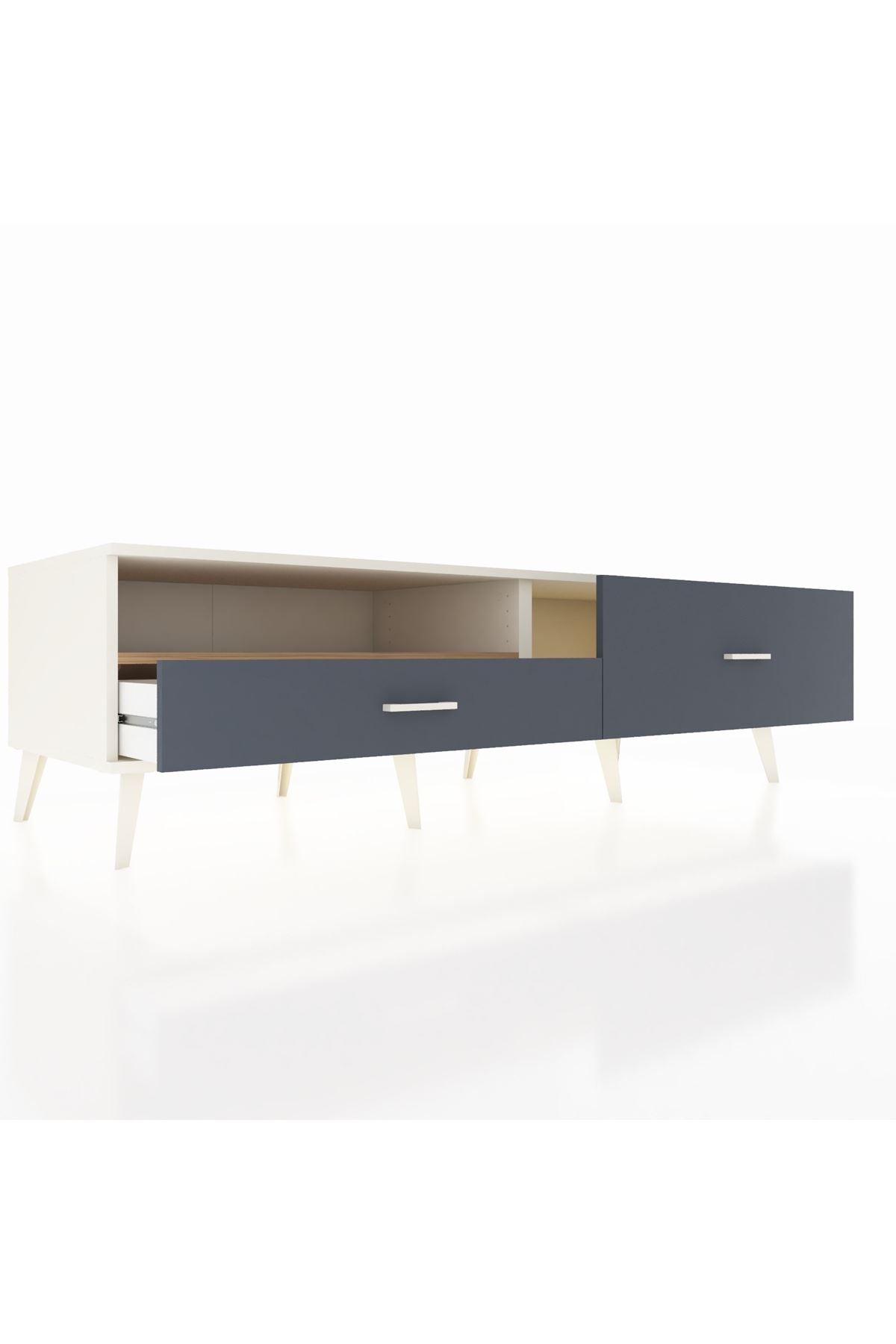 Kronos TV Ünitesi Tek Raflı 2 Çekmeceli  176x59x51 Aytaşı-Çam/Antrasit