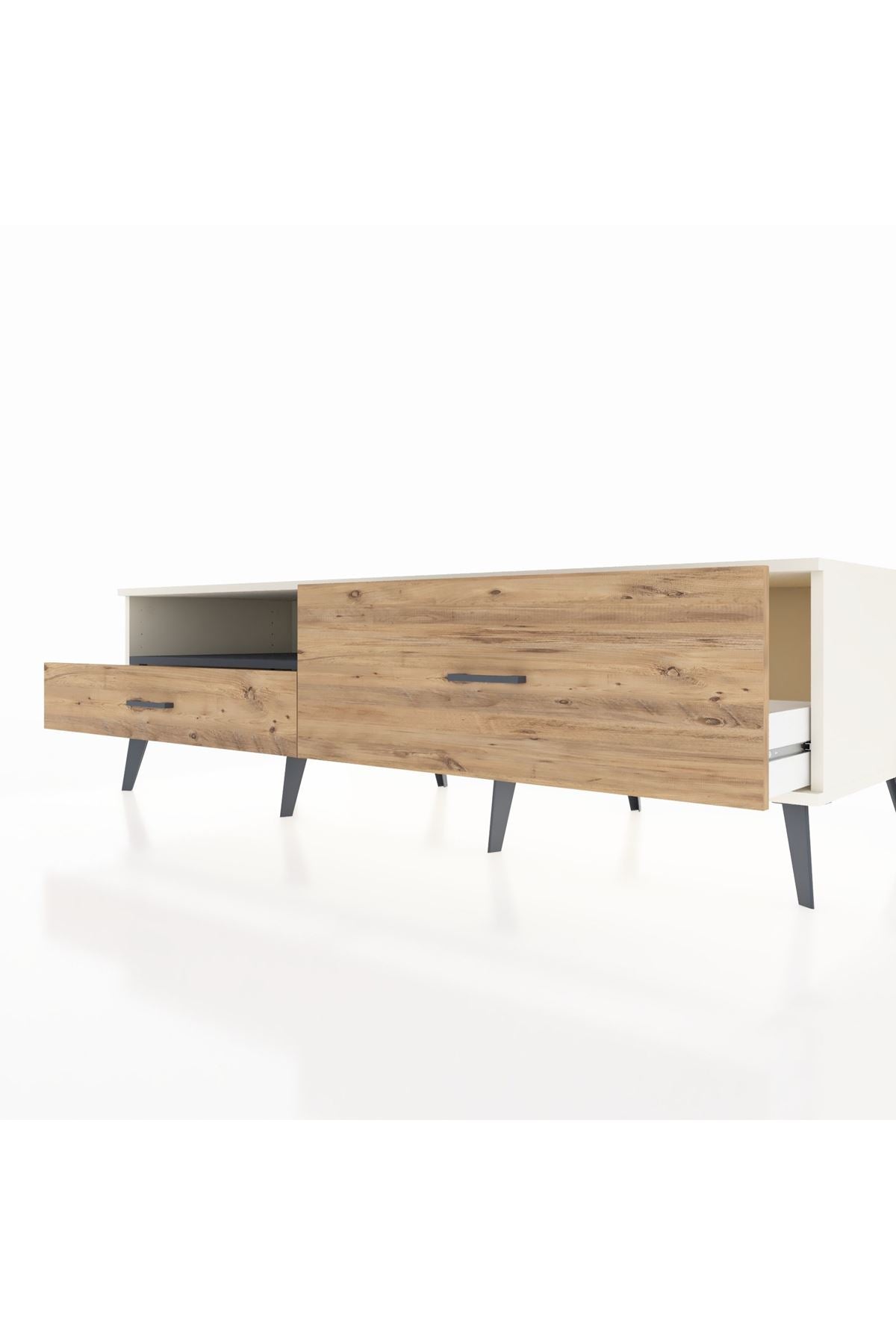 Kronos TV Ünitesi Tek Raflı 2 Çekmeceli  176x59x51 Aytaşı-Antrasit/Çam