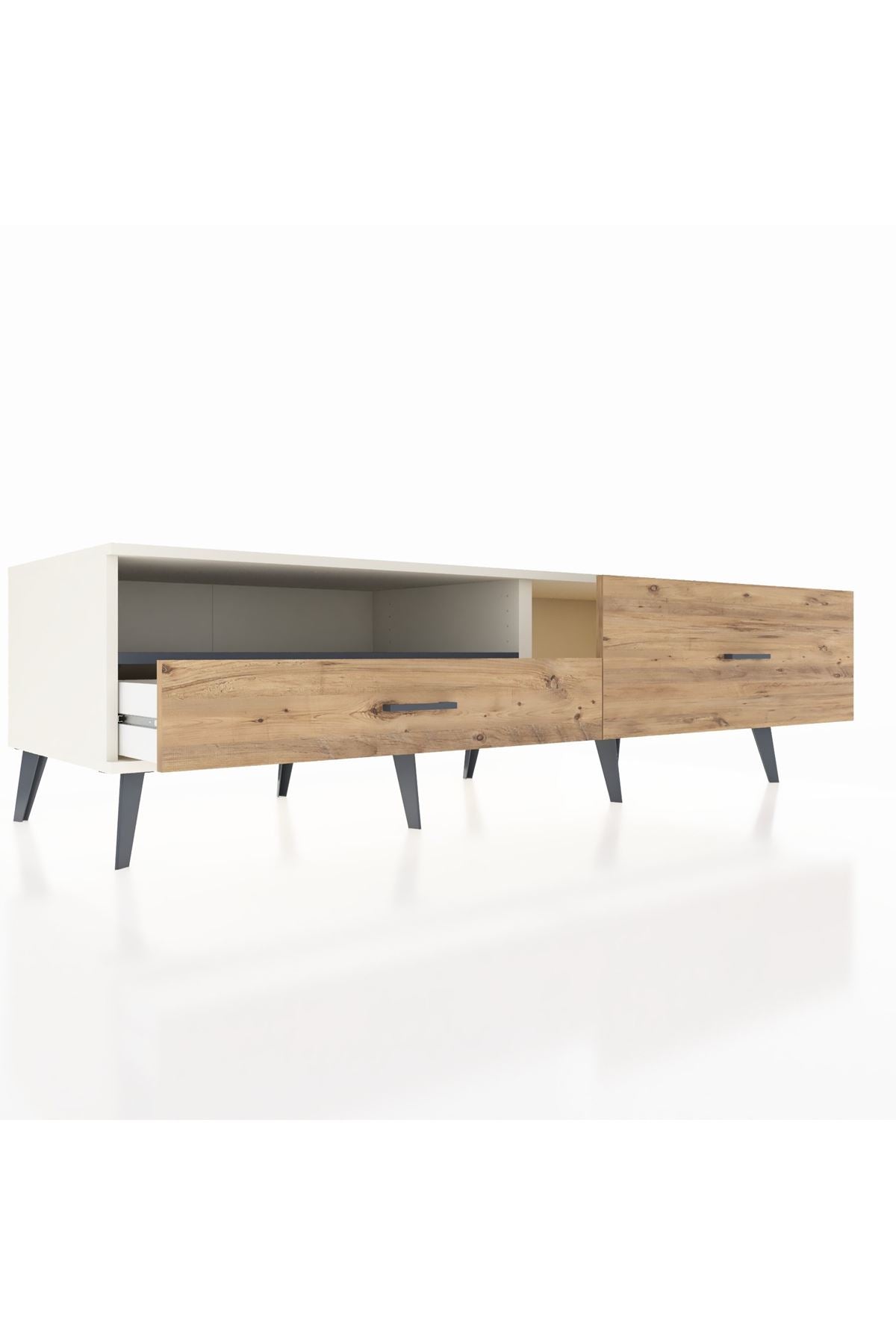 Kronos TV Ünitesi Tek Raflı 2 Çekmeceli  176x59x51 Aytaşı-Antrasit/Çam