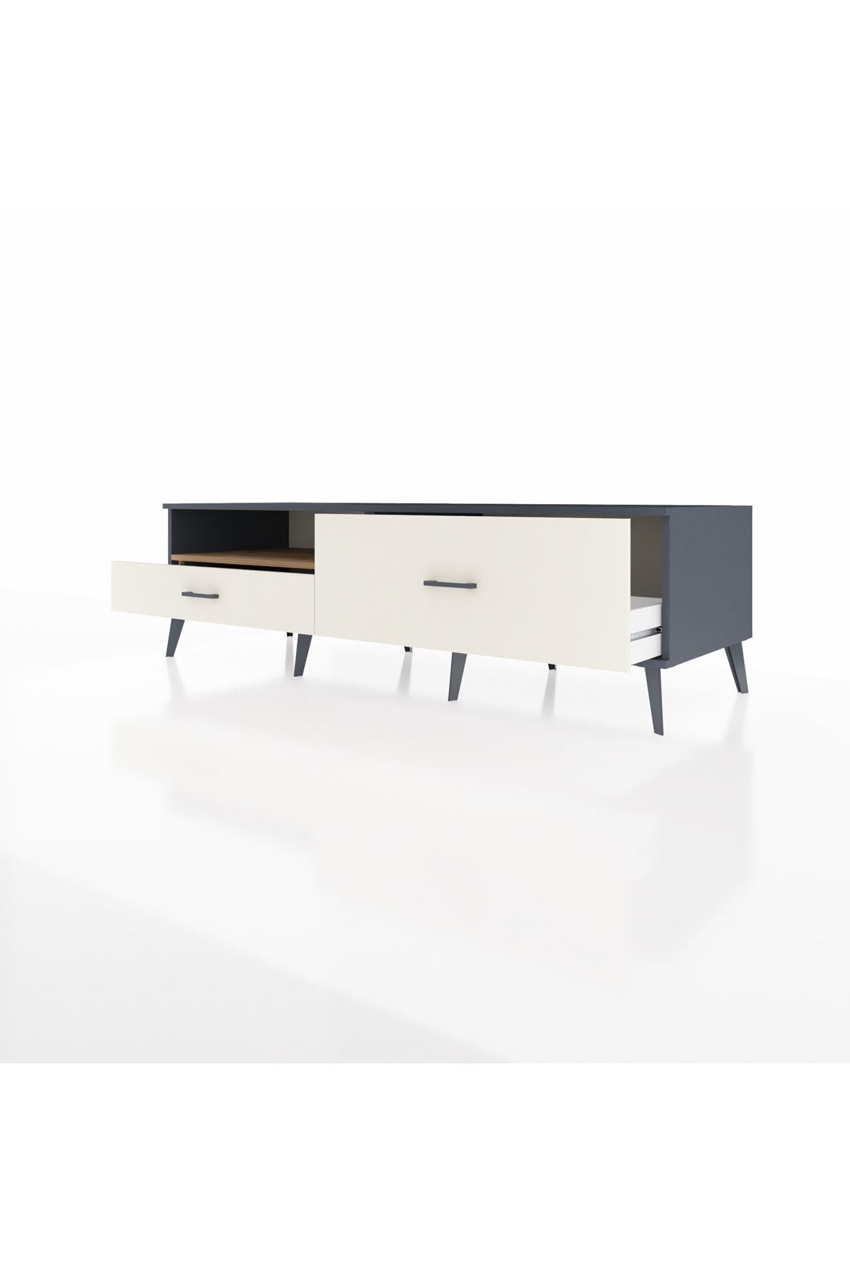 Kronos TV Ünitesi Tek Raflı 2 Çekmeceli  176x59x51 Antrasit-Çam/Aytaşı