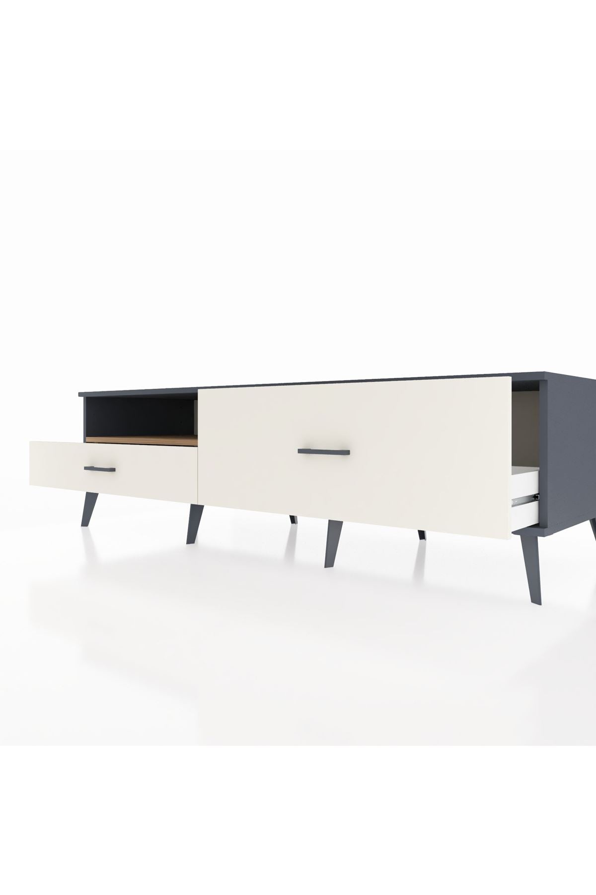 Kronos TV Ünitesi Tek Raflı 2 Çekmeceli  176x59x51 Antrasit-Çam/Aytaşı