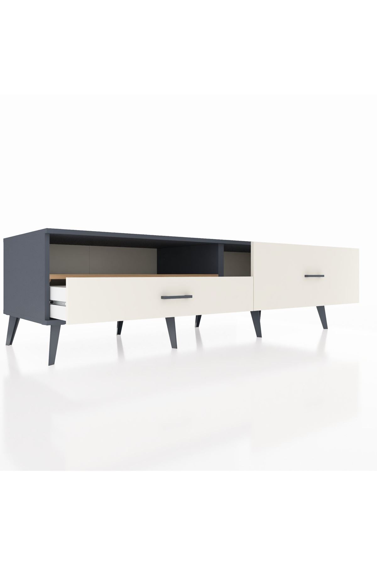 Kronos TV Ünitesi Tek Raflı 2 Çekmeceli  176x59x51 Antrasit-Çam/Aytaşı