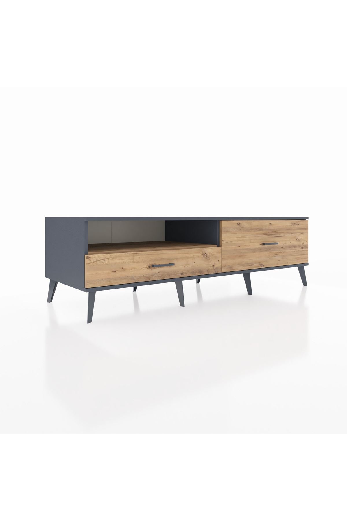 Kronos TV Ünitesi Tek Raflı 2 Çekmeceli  176x59x51 Antrasit-Çam/Çam