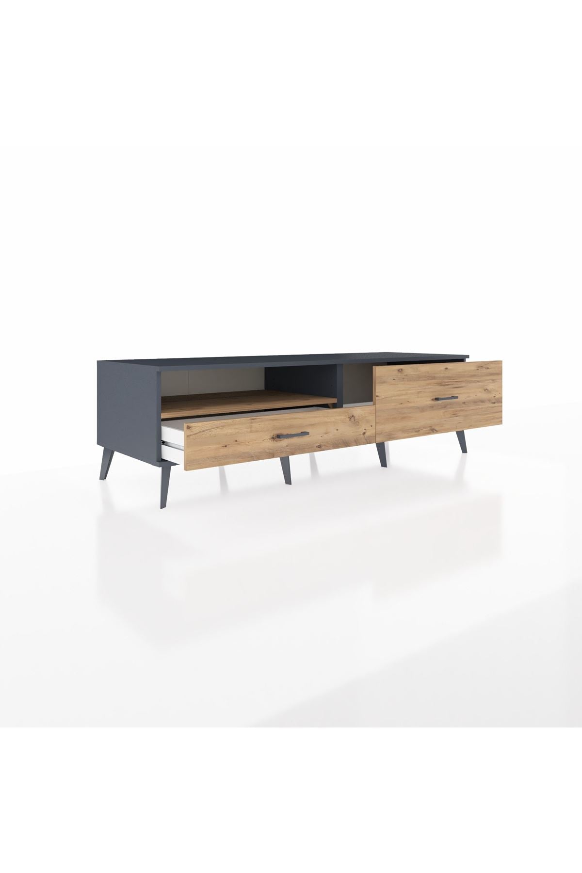 Kronos TV Ünitesi Tek Raflı 2 Çekmeceli  176x59x51 Antrasit-Çam/Çam