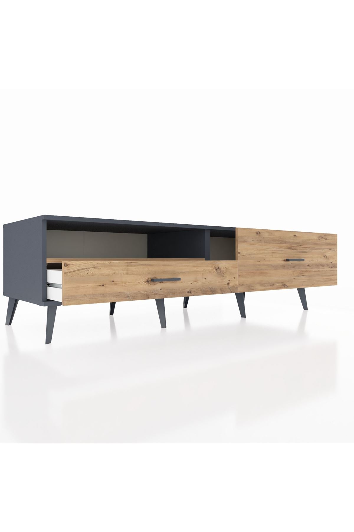 Kronos TV Ünitesi Tek Raflı 2 Çekmeceli  176x59x51 Antrasit-Çam/Çam