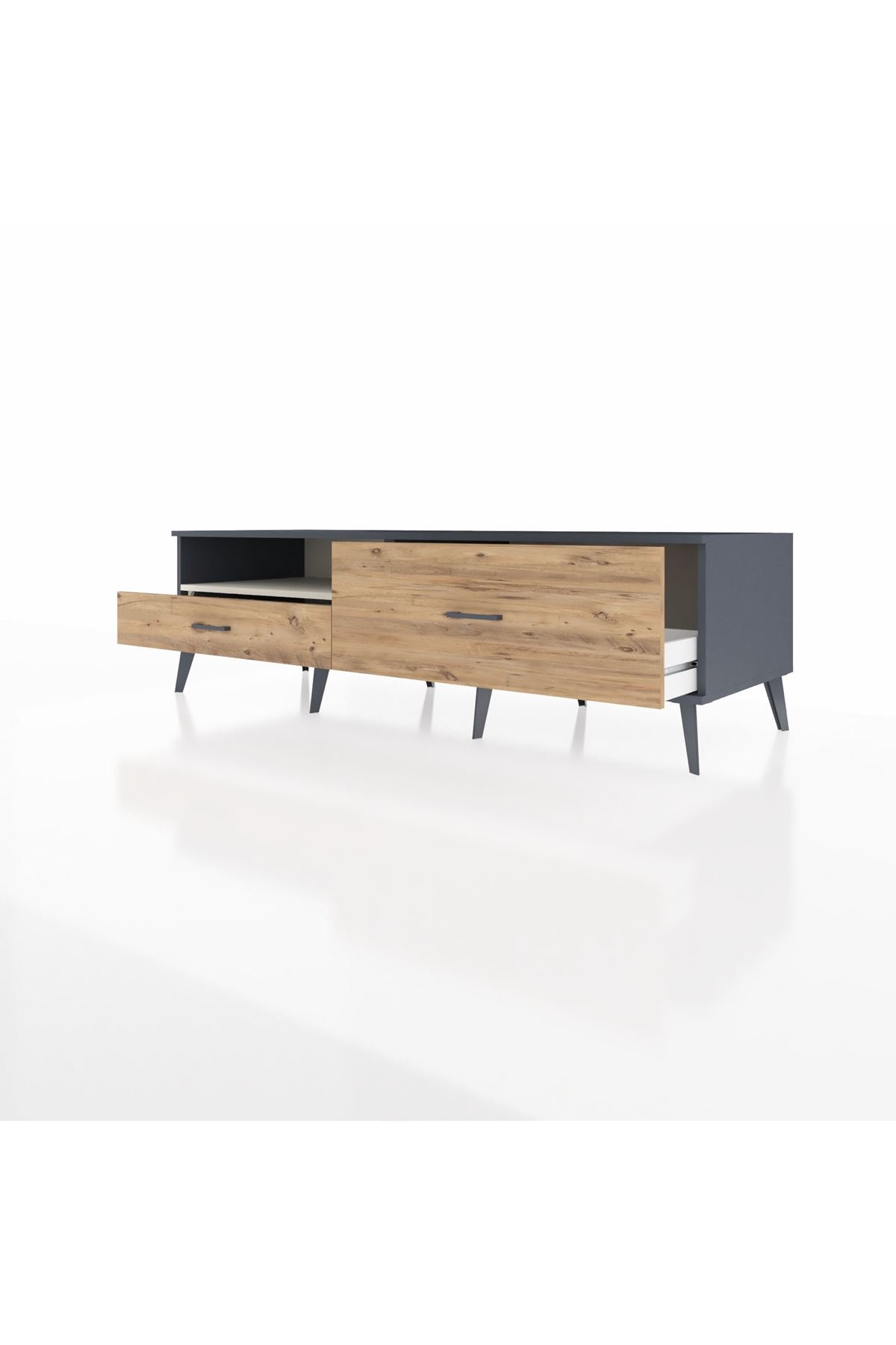 Kronos TV Ünitesi Tek Raflı 2 Çekmeceli  176x59x51 Antrasit-Aytaşı/Çam