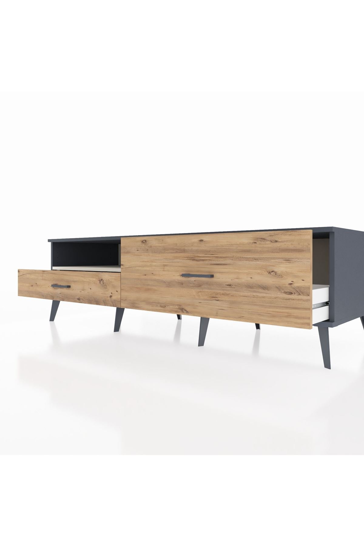 Kronos TV Ünitesi Tek Raflı 2 Çekmeceli  176x59x51 Antrasit-Aytaşı/Çam