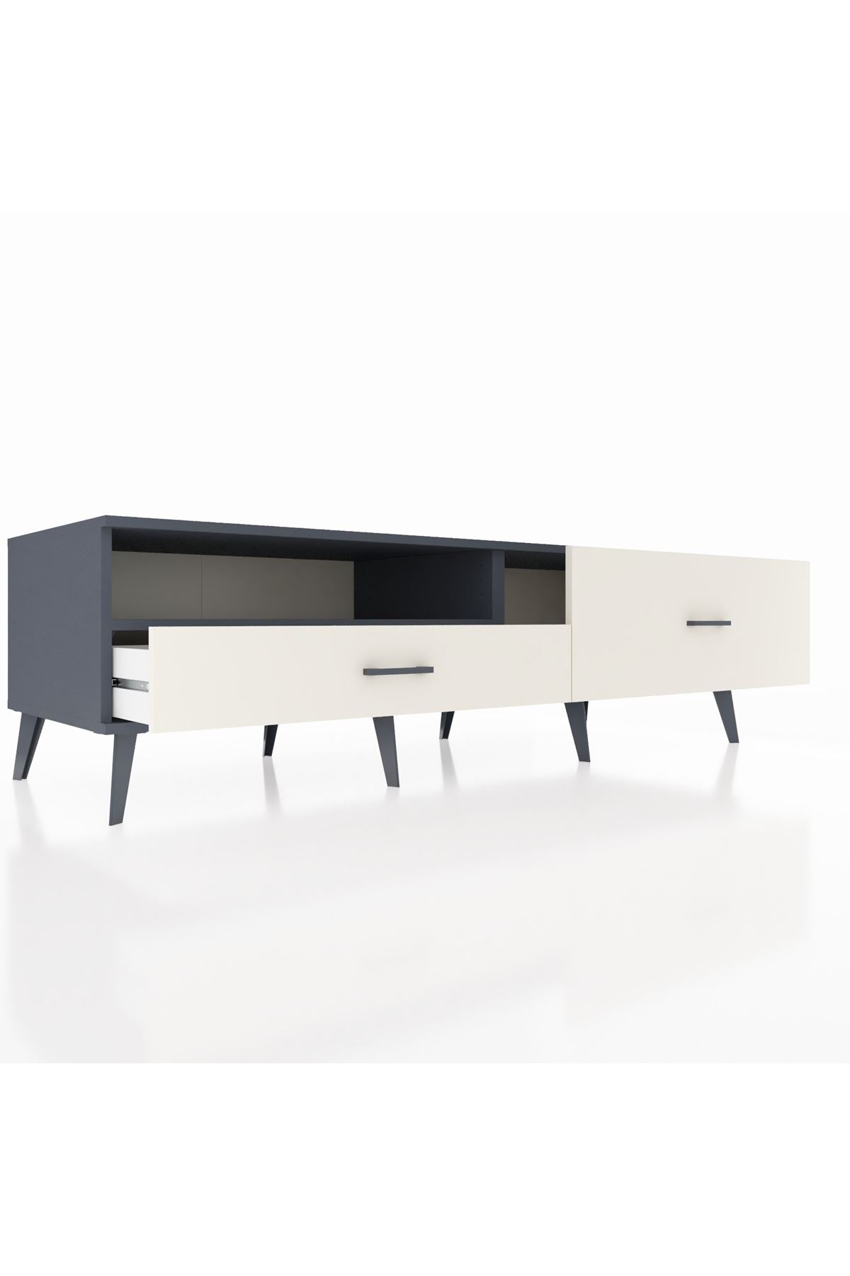 Kronos TV Ünitesi Tek Raflı 2 Çekmeceli  176x59x51 Antrasit-Antrasit/Aytaşı