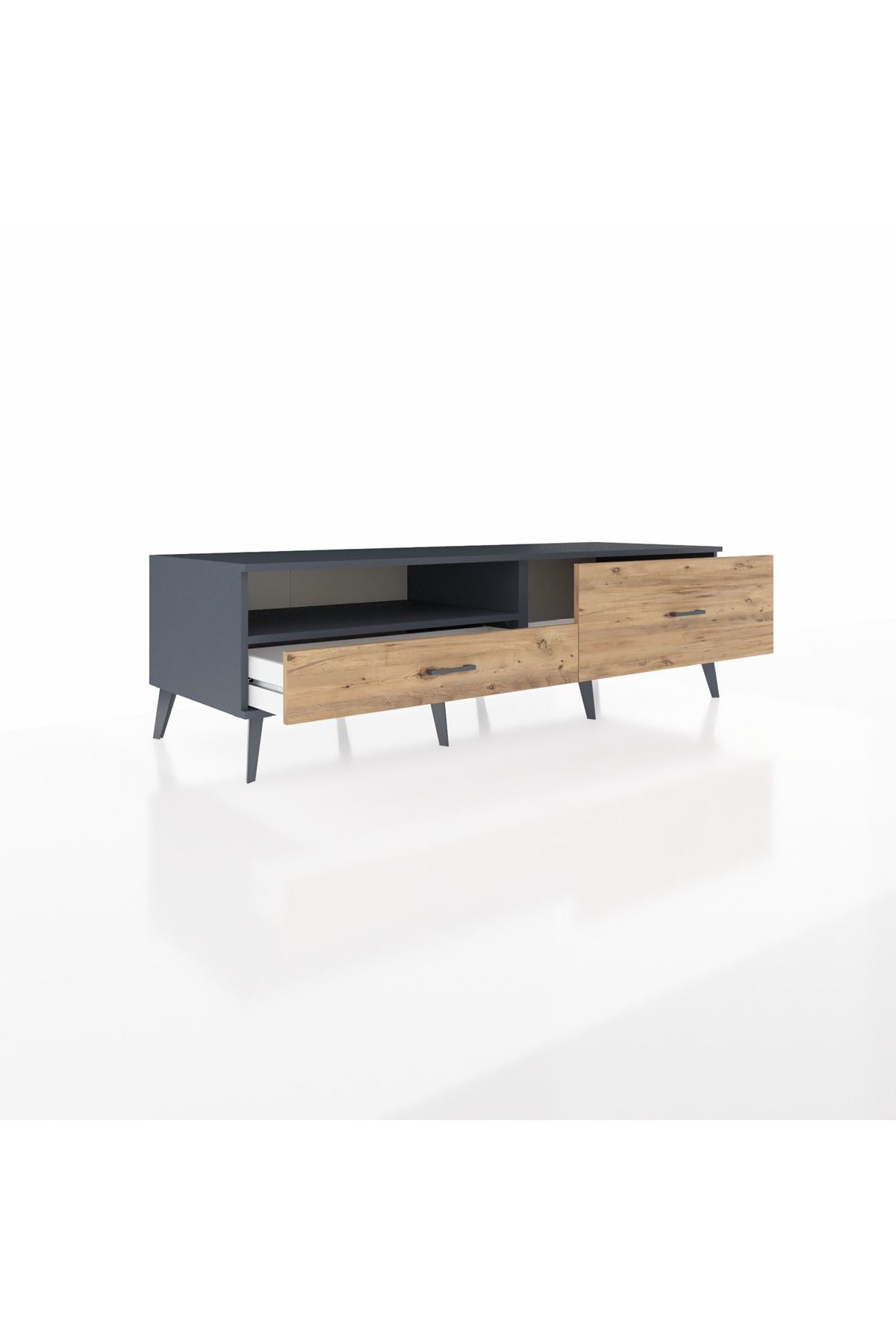 Kronos TV Ünitesi Tek Raflı 2 Çekmeceli  176x59x51 Antrasit-Antrasit/Çam