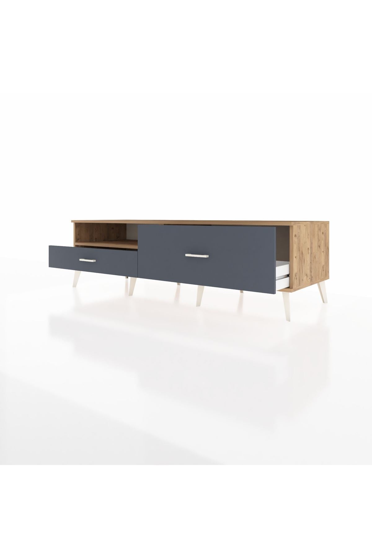 Kronos TV Ünitesi Tek Raflı 2 Çekmeceli  176x59x51 Çam-Çam/Antrasit