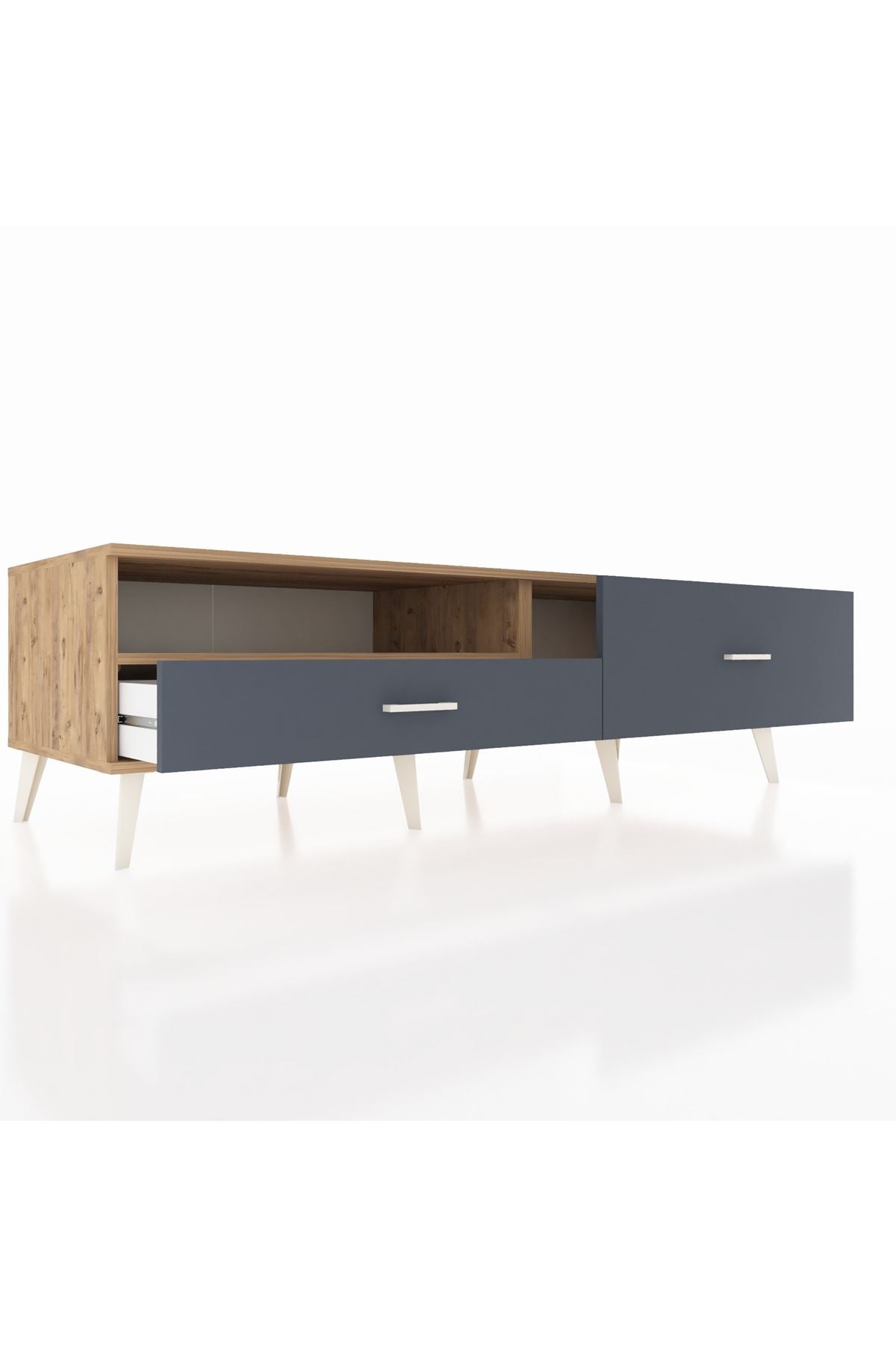 Kronos TV Ünitesi Tek Raflı 2 Çekmeceli  176x59x51 Çam-Çam/Antrasit