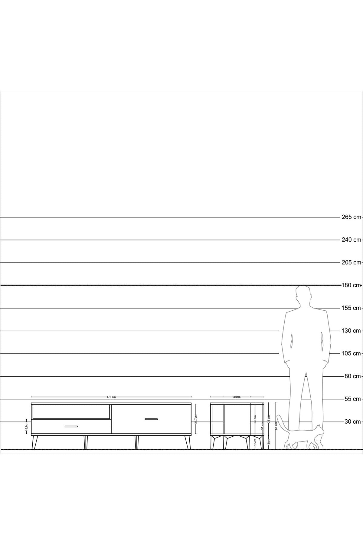 Kronos TV Ünitesi Tek Raflı 2 Çekmeceli  176x59x51 Çam-Çam/Antrasit