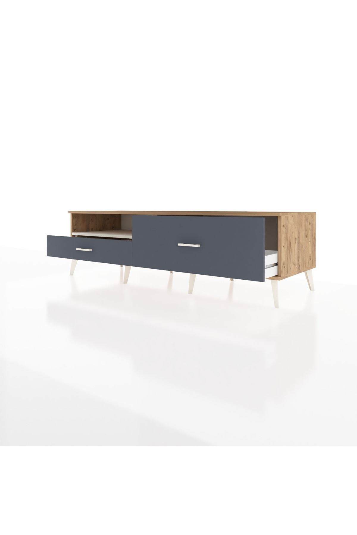 Kronos TV Ünitesi Tek Raflı 2 Çekmeceli  176x59x51 Çam-Aytaşı/Antrasit