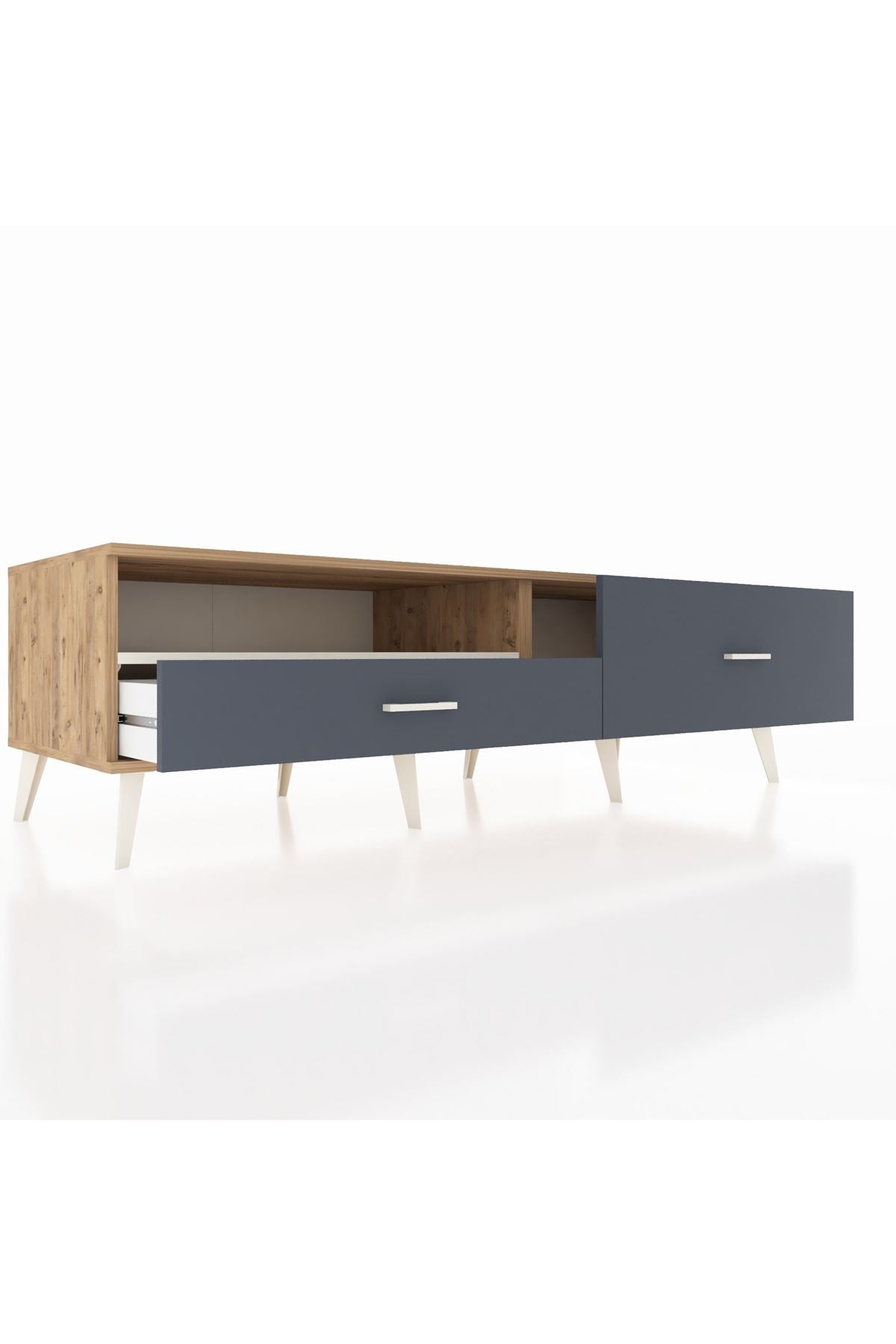 Kronos TV Ünitesi Tek Raflı 2 Çekmeceli  176x59x51 Çam-Aytaşı/Antrasit